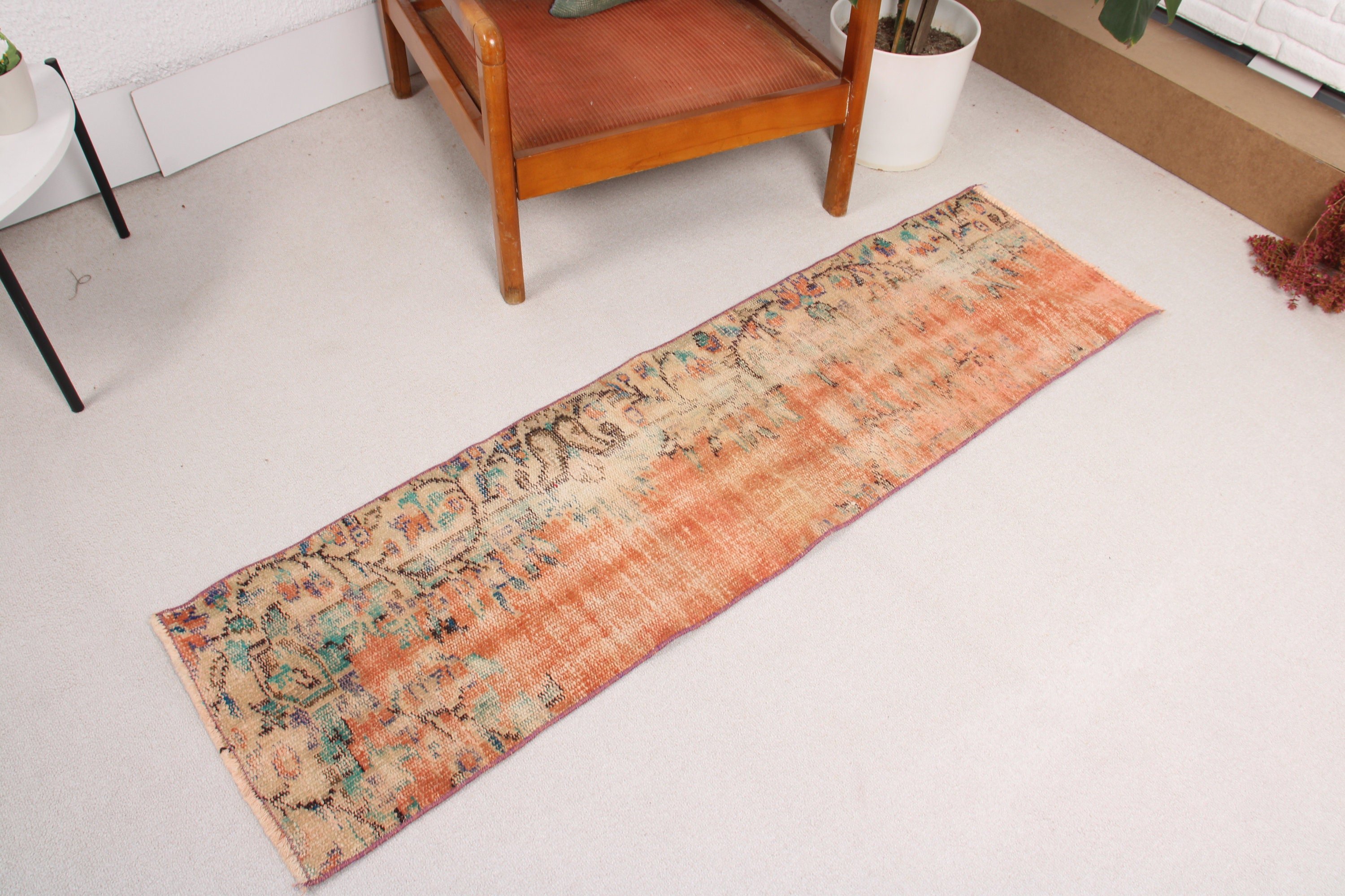 Statement Rugs, 1.5x5.2 ft Runner Rug, Orange Boho Rug, Hallway Rugs, Aztec Rug, Vintage Runner Rug, Kitchen Rugs, Turkish Rug, Vintage Rug