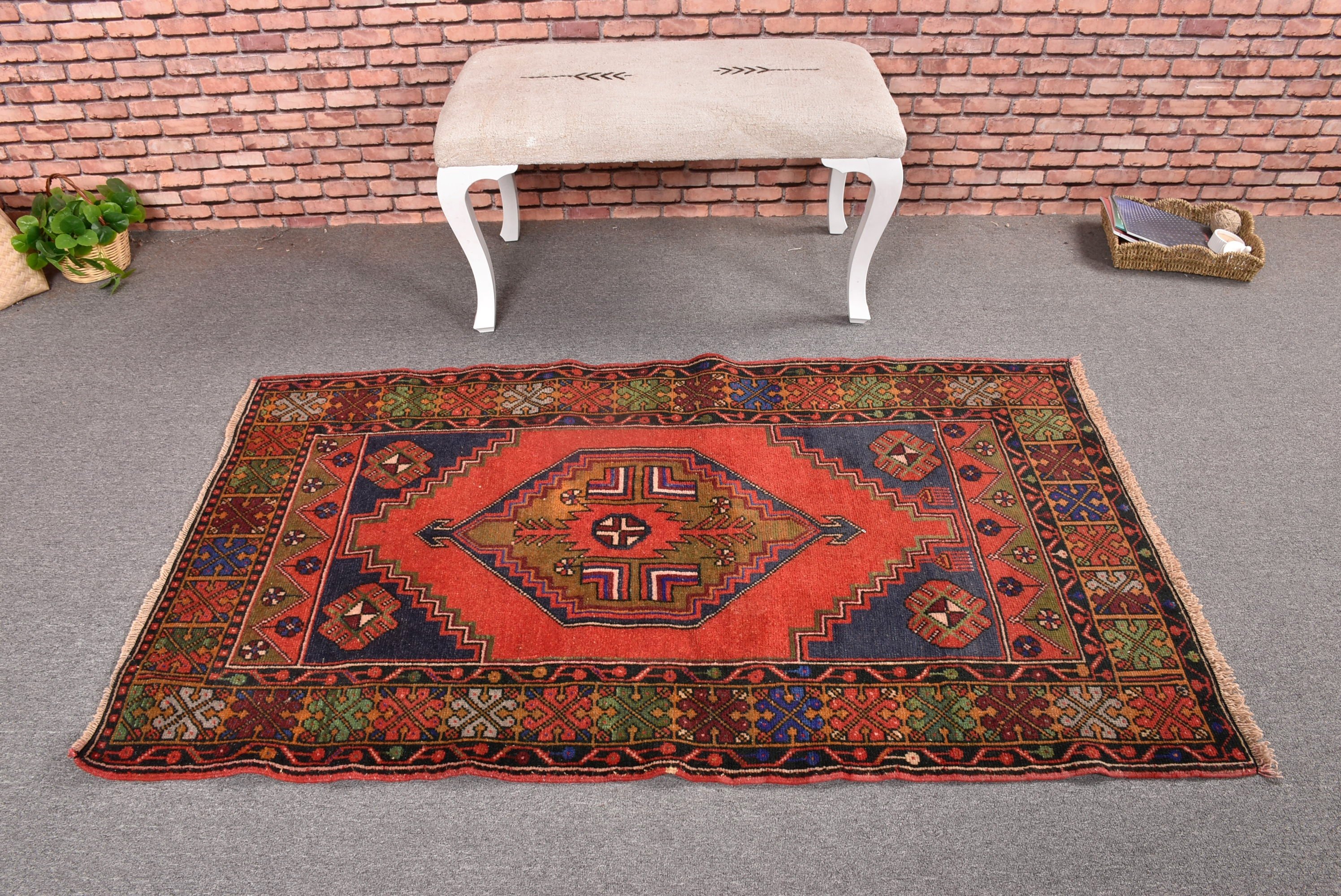 3.3x5.5 ft Accent Rugs, Red Statement Rugs, Turkish Rugs, Boho Accent Rugs, Neutral Rugs, Vintage Rugs, Rugs for Kitchen, Anatolian Rugs