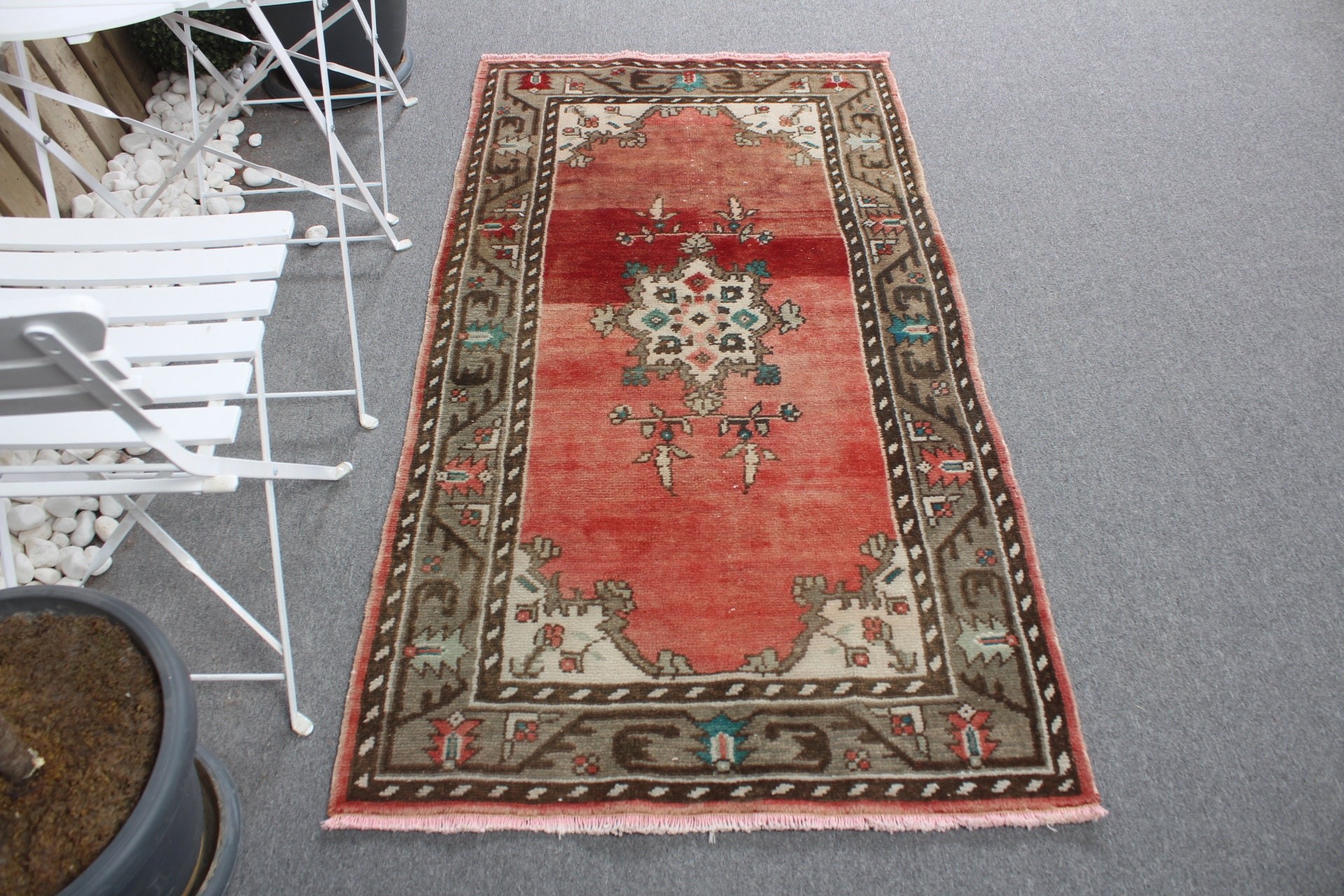 Kitchen Rug, Rugs for Bedroom, Turkish Rugs, Vintage Decor Rug, Red Floor Rug, Oushak Rugs, Bedroom Rugs, 3x5.6 ft Accent Rugs, Vintage Rug