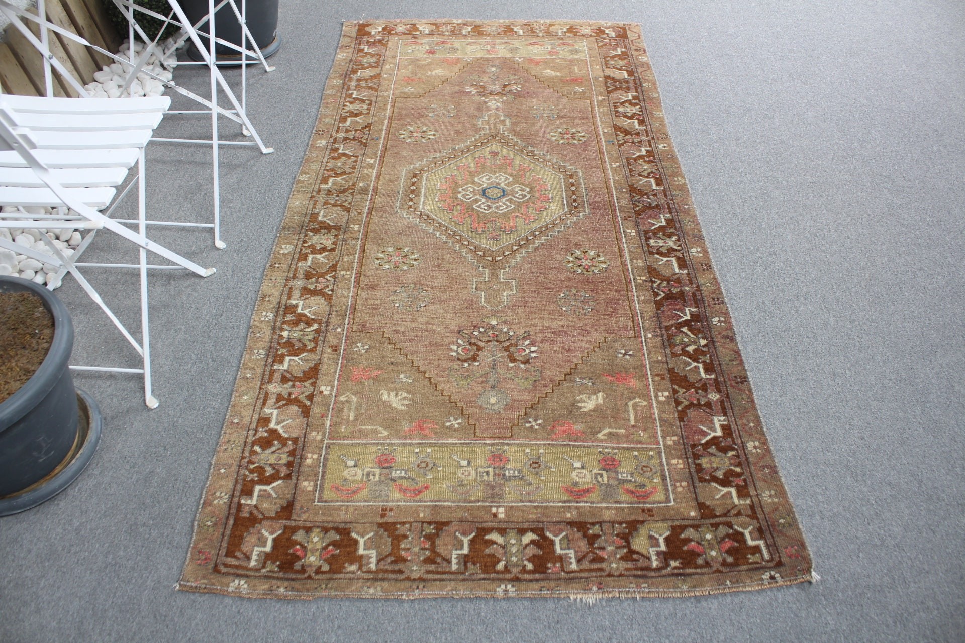 Eklektik Halı, Havalı Halılar, Çocuk Halısı, Türk Halısı, Kahverengi Yün Halı, Vintage Halılar, Anadolu Halısı, 3.7x7.4 ft Alan Halıları, Yemek Odası Halıları