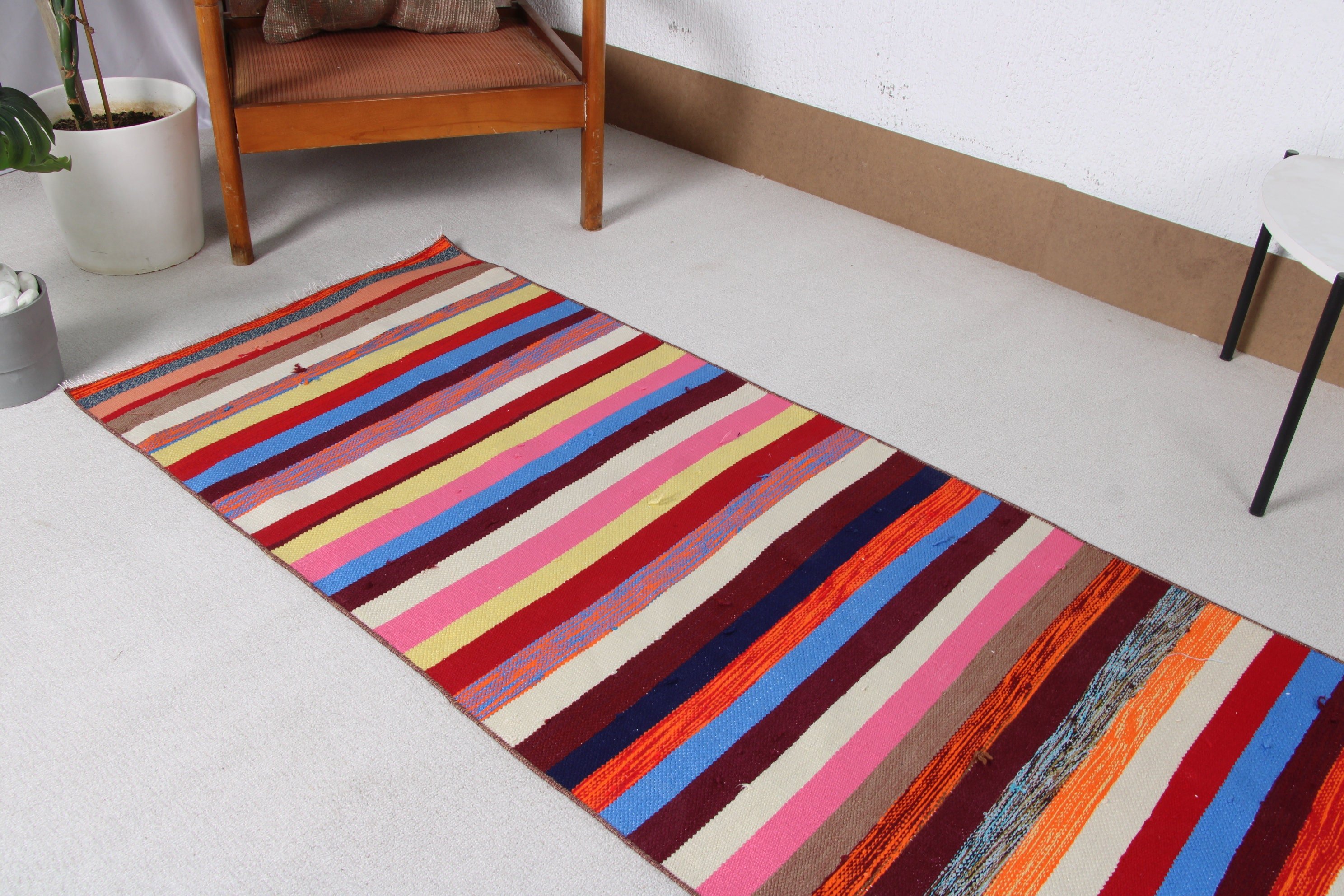 2.4x8.5 ft Runner Rug, Hallway Rug, Turkish Rug, Rugs for Hallway, Kilim, Rainbow Handwoven Rug, Moroccan Rugs, Vintage Rugs, Bedroom Rugs