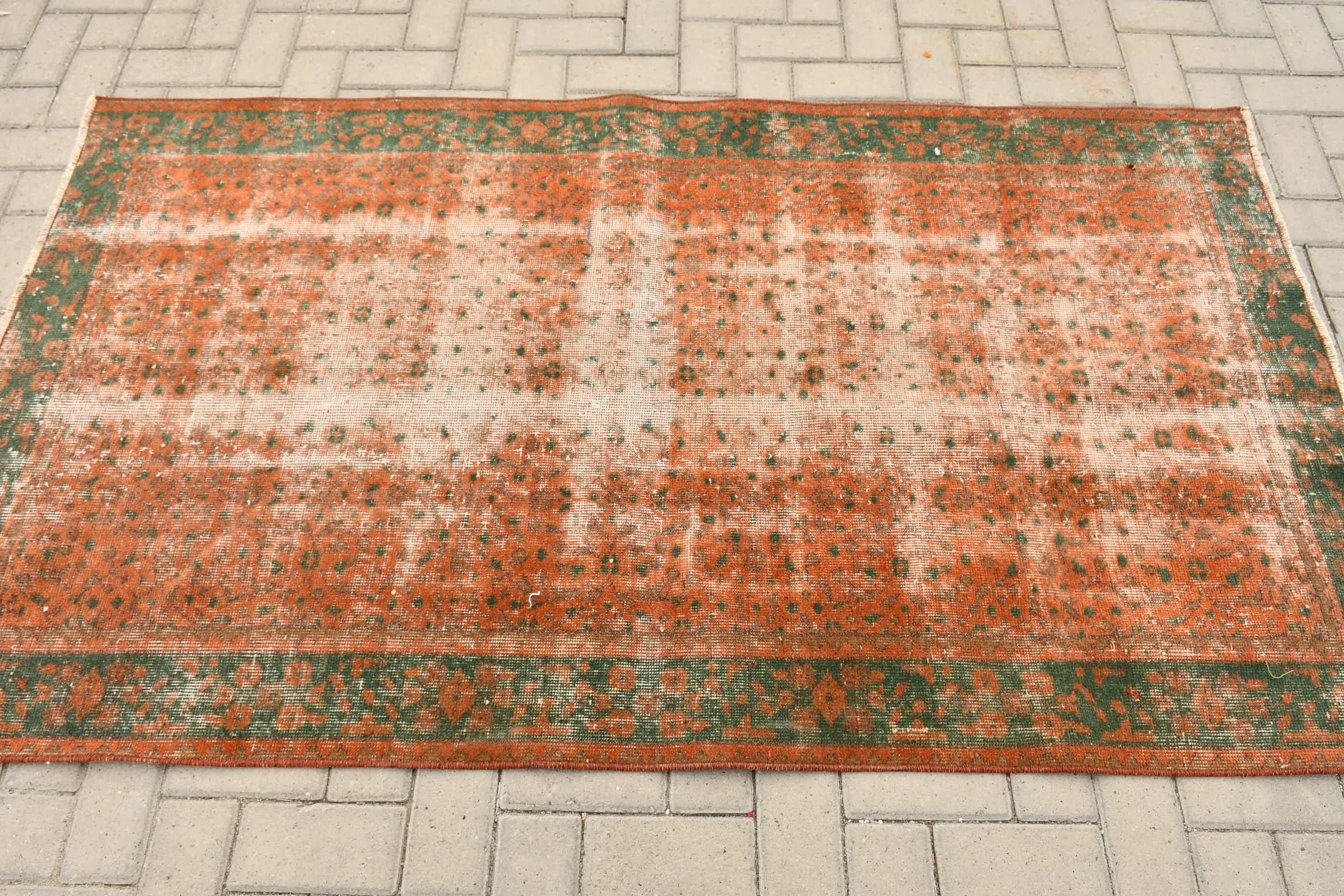 Red Floor Rug, Vintage Rug, Living Room Rug, Oushak Rug, Kitchen Rug, Anatolian Rug, 3.8x6.6 ft Area Rug, Turkish Rug, Rugs for Indoor