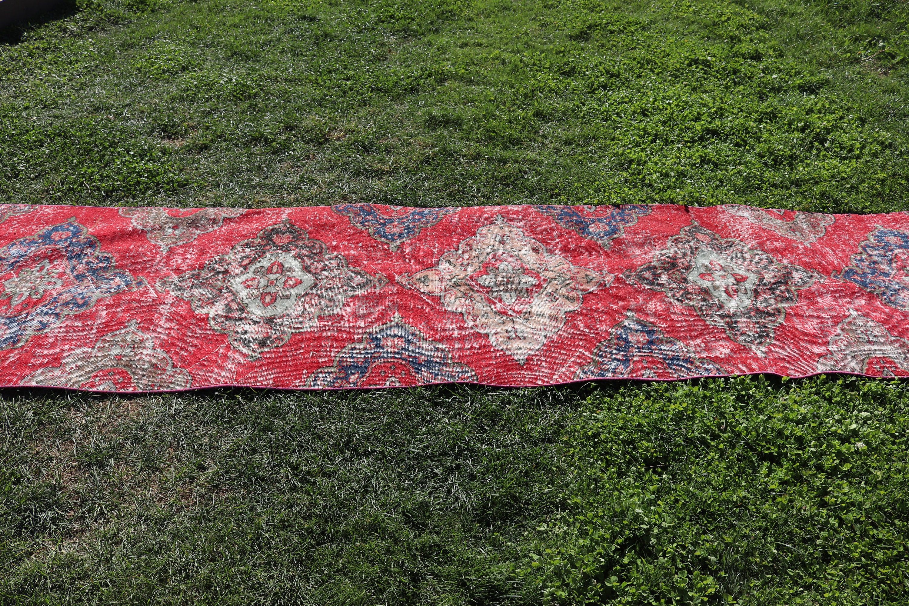 Kırmızı Ev Dekor Halıları, 2.7x12.6 ft Yolluk Halı, Vintage Halı, Türk Halısı, Havalı Halı, Dekoratif Halı, Uzun Yolluk Halısı, Koridor Halıları, Yer Halısı