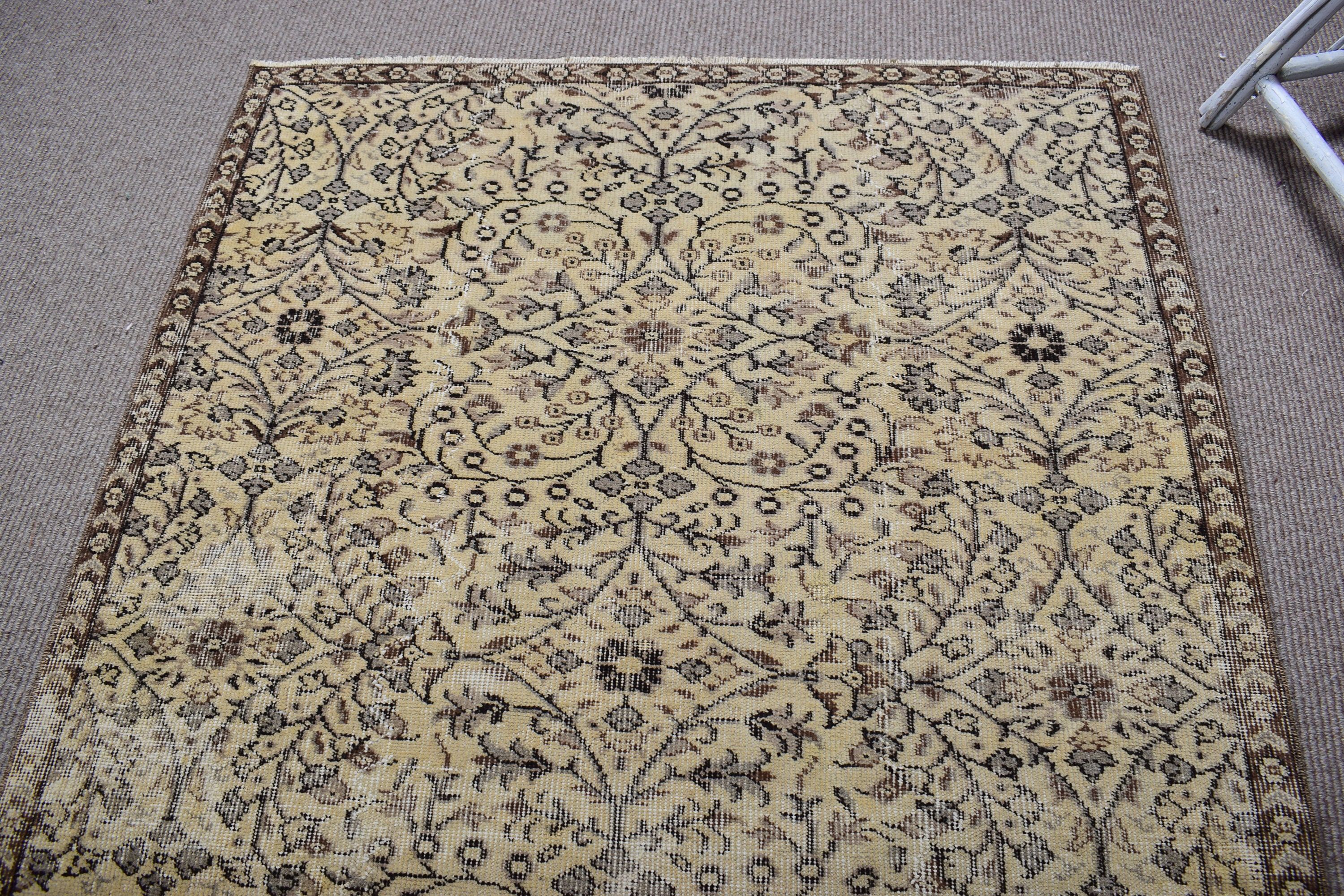 El Dokuma Halılar, Ev Halıları, 4.1x7.6 ft Alan Halısı, Oryantal Halı, Bej Boho Halıları, Vintage Halılar, Türk Halısı, Havalı Halı, Yemek Odası Halıları