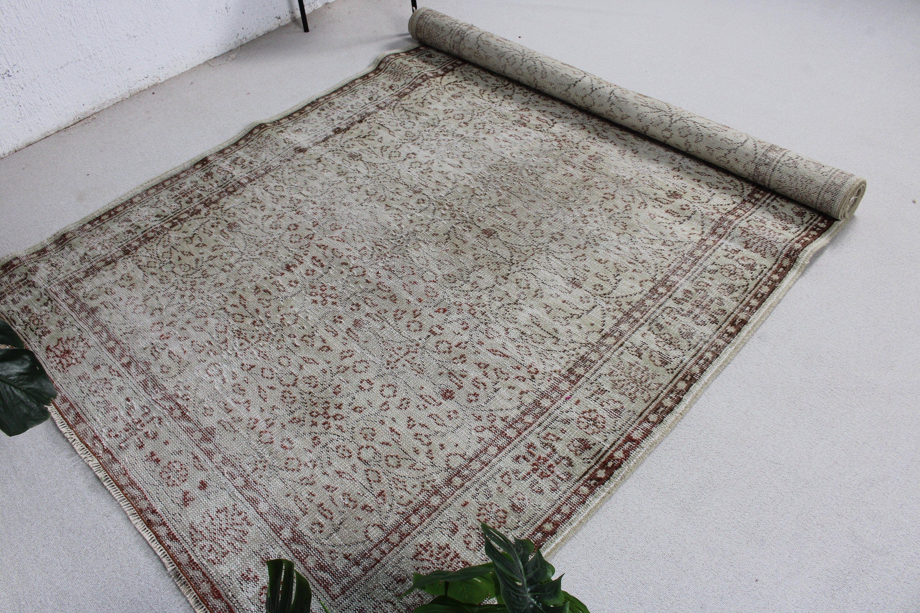 El Dokuma Halı, Büyük Oushak Halı, Vintage Halı, Kahverengi Mutfak Halısı, Türk Halıları, Nötr Halılar, 5.4x9.4 ft Büyük Halılar, Büyük Vintage Halı