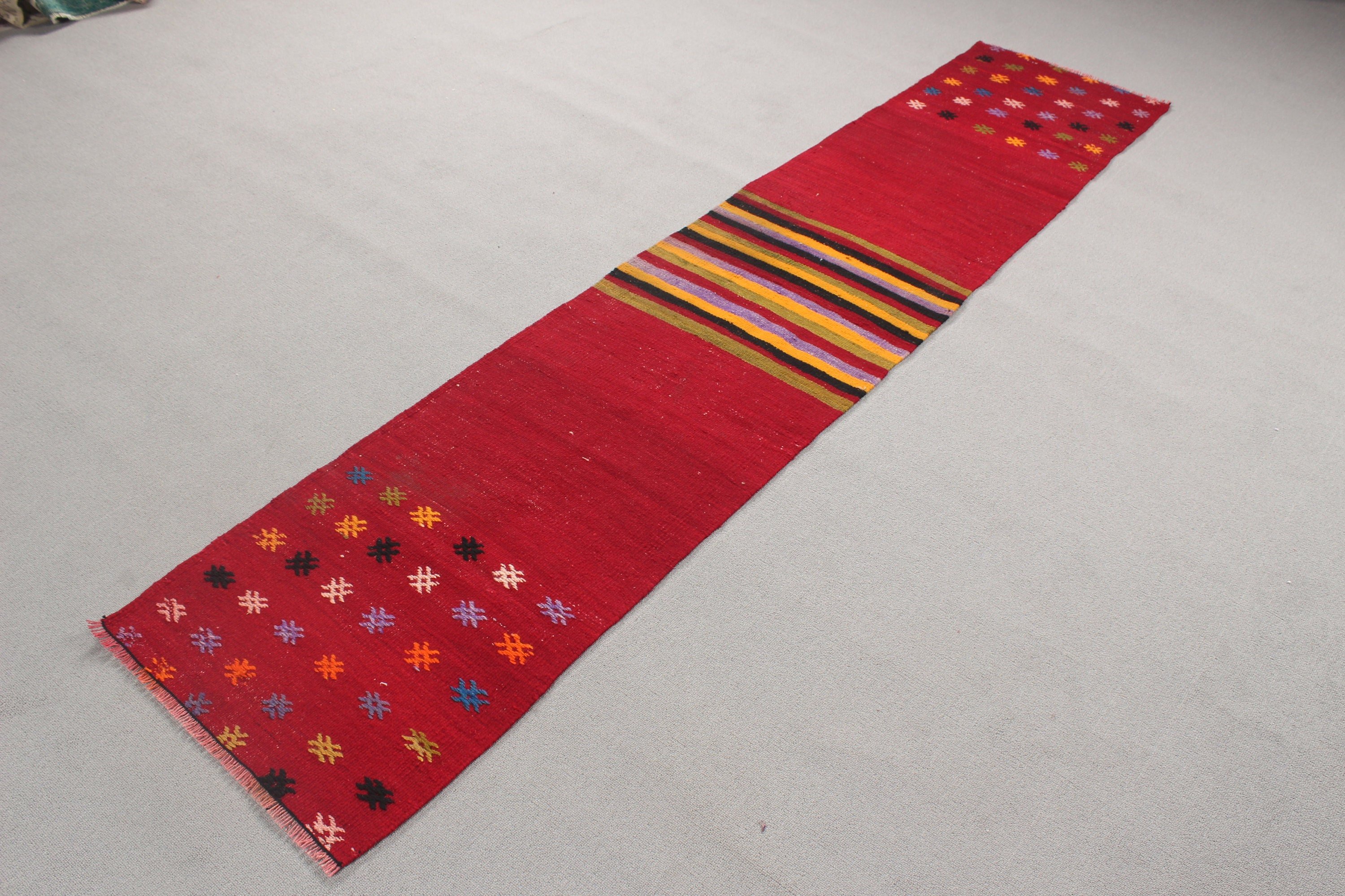 Egzotik Halı, Vintage Halı, Kilim, Vintage Runner Halıları, Türk Halısı, 1.7x8.3 ft Runner Halısı, Anadolu Halısı, Lüks Halılar, Kırmızı El Dokuma Halılar