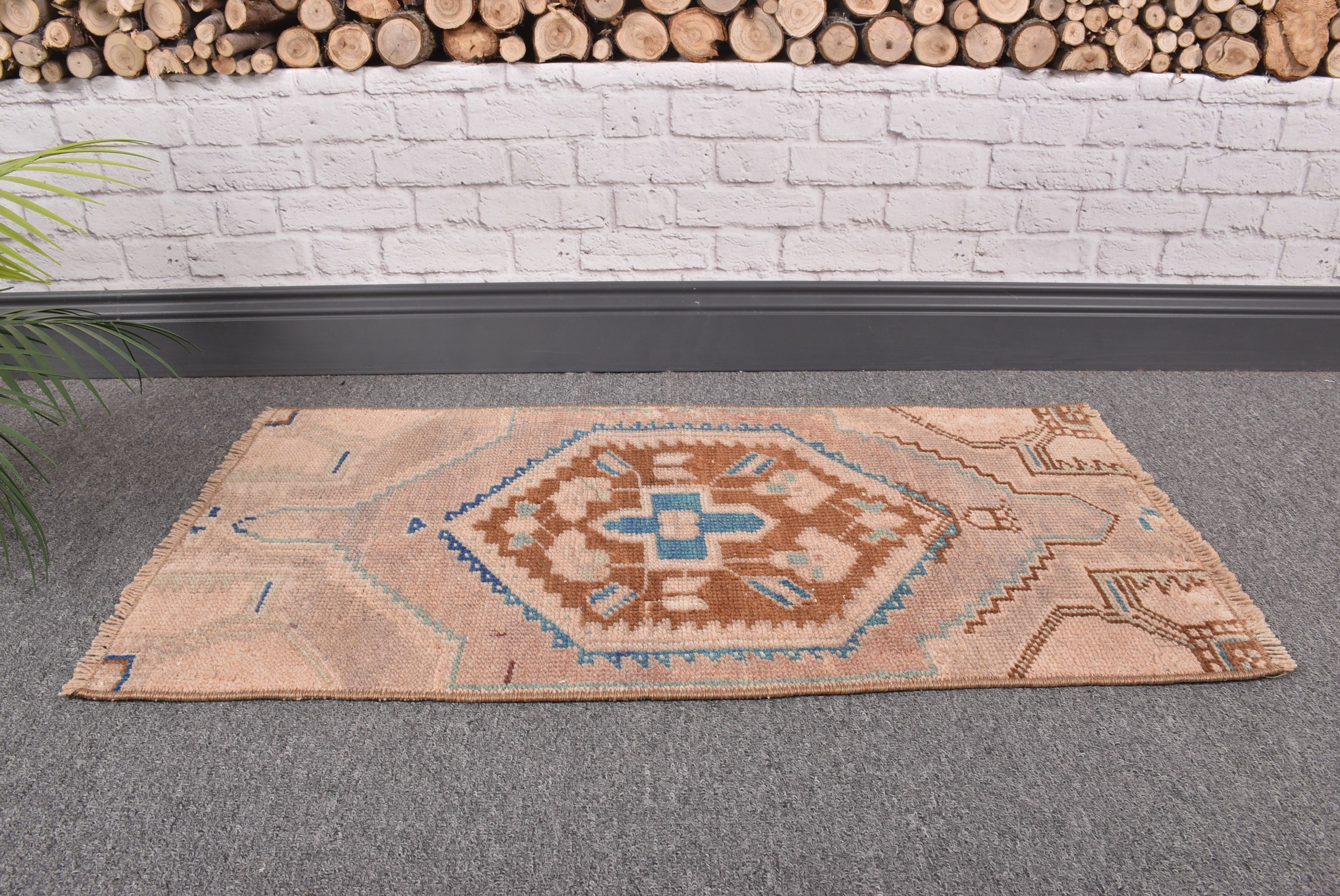 Anatolian Rug, Vintage Rugs, Floor Rug, 1.4x2.7 ft Small Rug, Nursery Rug, Rugs for Kitchen, Turkish Rug, Brown Neutral Rug, Car Mat Rug