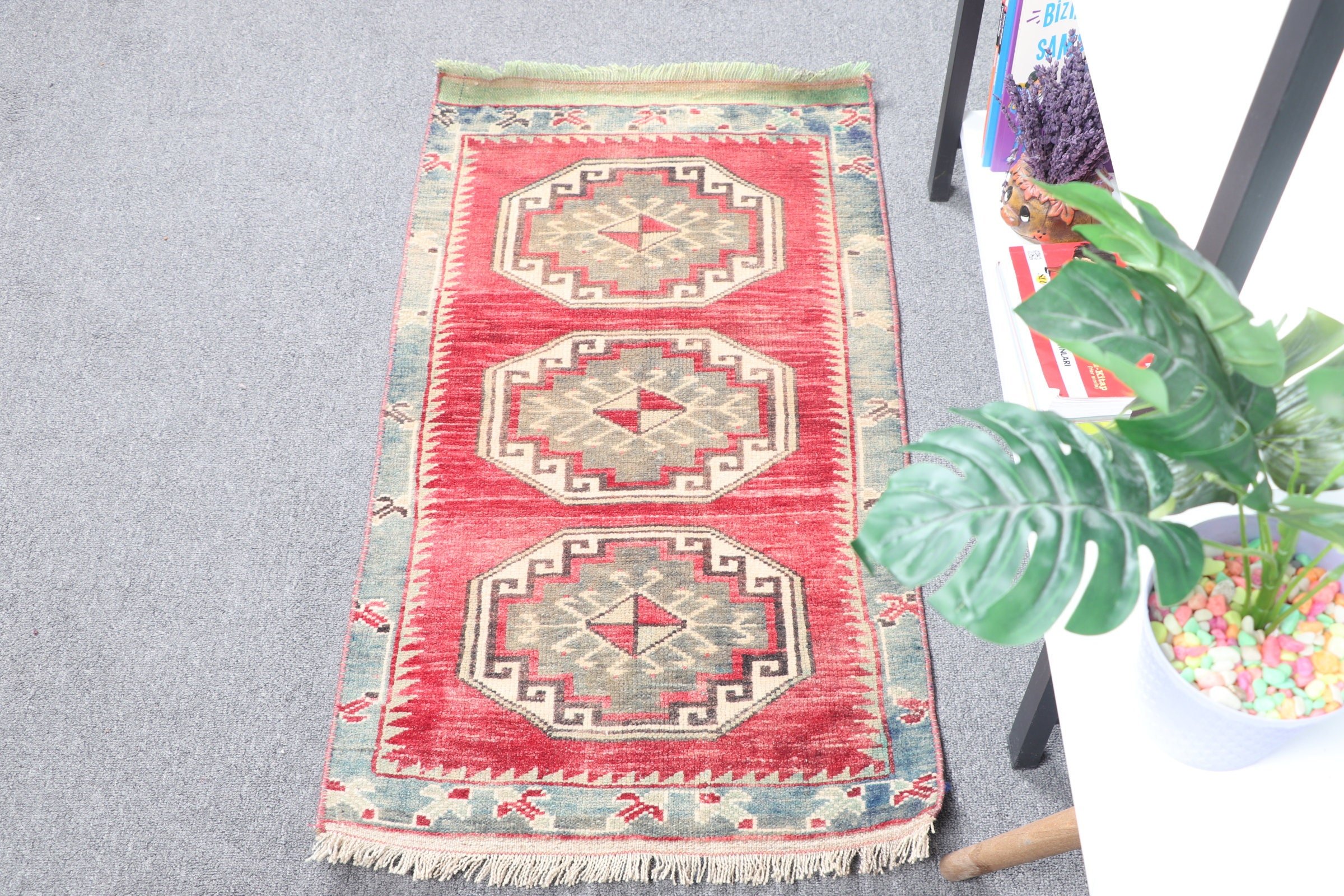 1.7x3.1 ft Small Rugs, Red Home Decor Rug, Rugs for Bath, Kitchen Rug, Turkish Rug, Bedroom Rug, Car Mat Rug, Vintage Rugs