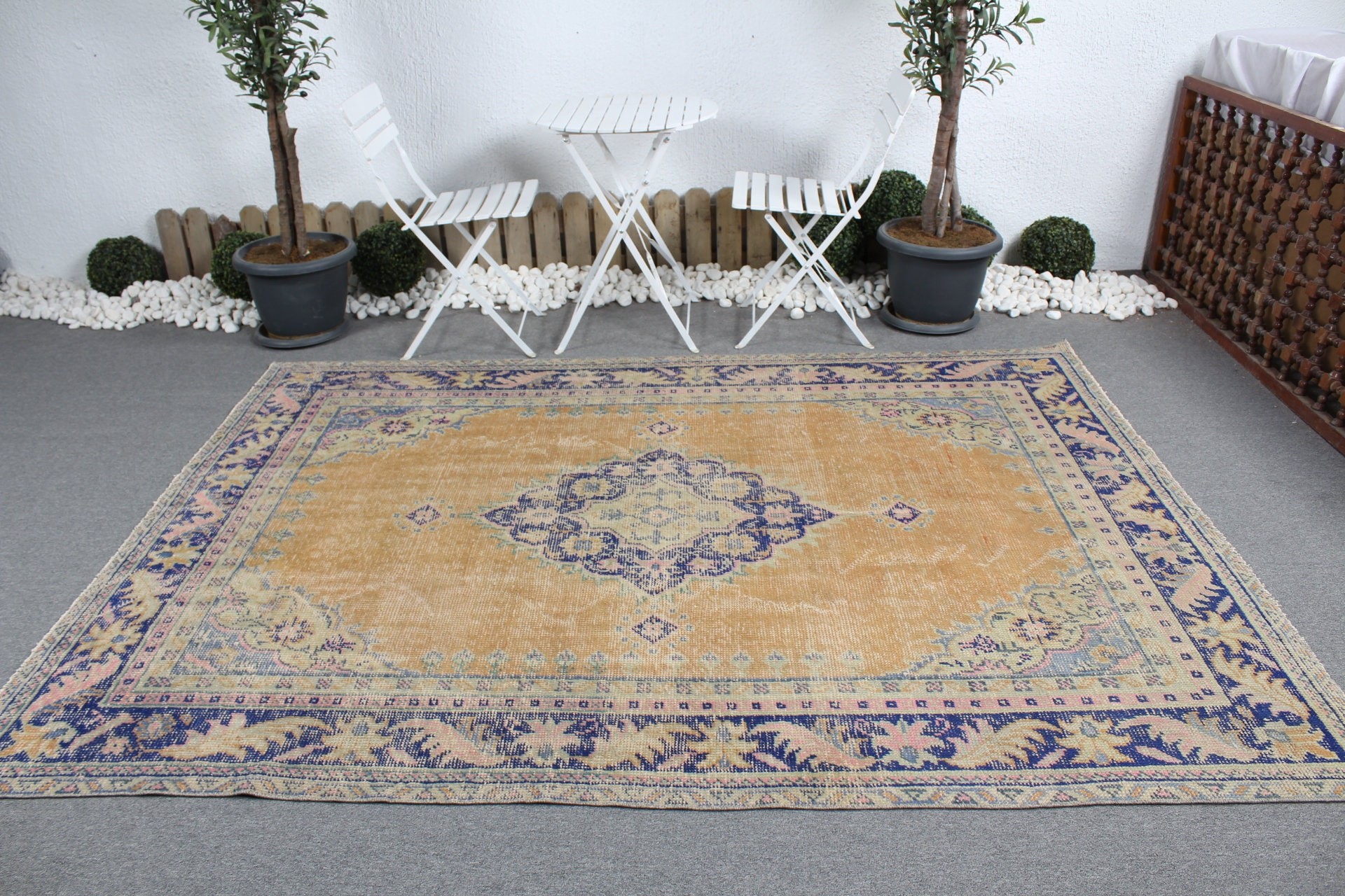 Turuncu Yün Halı, Türk Halısı, 6.2x8.4 ft Büyük Halı, Oturma Odası Halıları, Yatak Odası Halısı, Yün Halıları, Vintage Halılar, Organik Halı