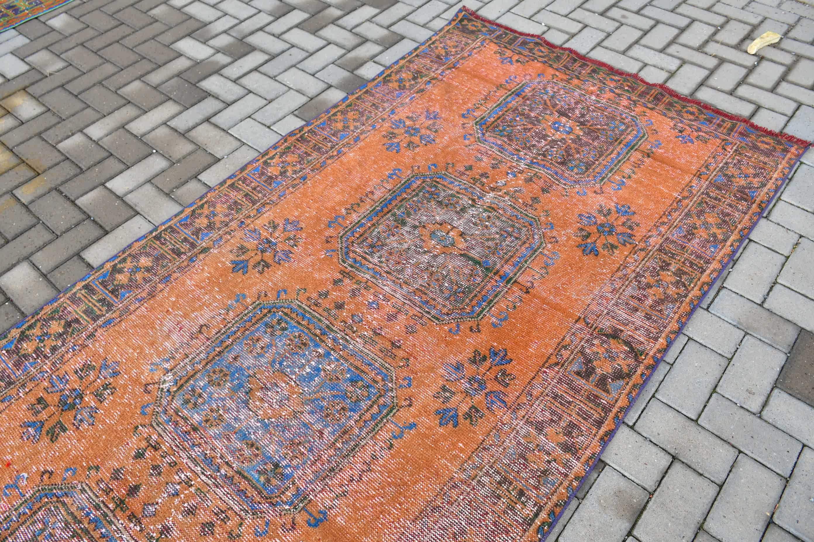 Turkish Rugs, Corridor Rug, Kitchen Rug, Cool Rug, 4.3x11.6 ft Runner Rug, Vintage Rug, Orange Cool Rugs, Rugs for Runner, Retro Rugs