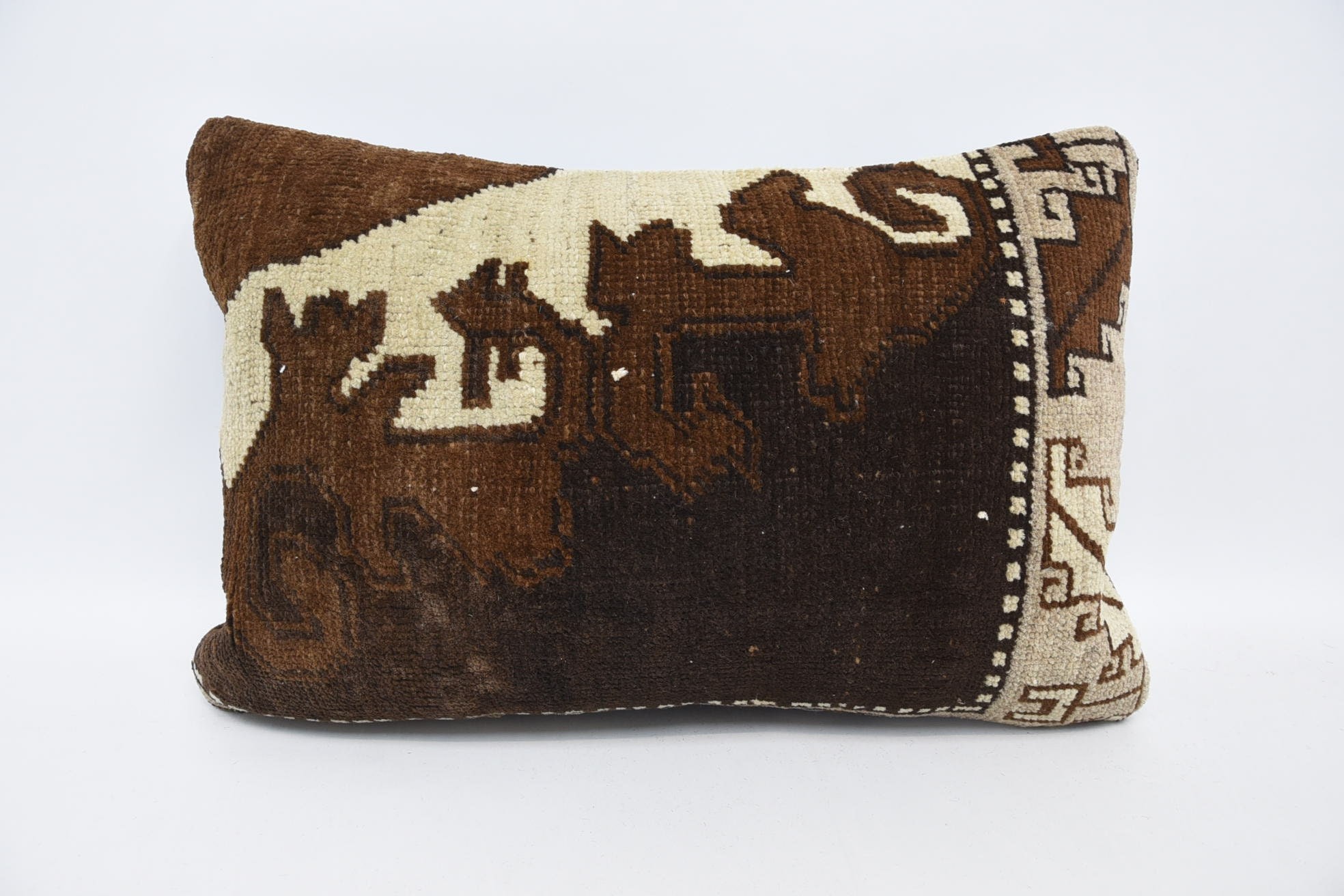 Seat Cushion Case, Vintage Pillow, Handmade Throw Cushion Case, Vintage Kilim Pillow, 16"x24" Brown Cushion, Turkish Kilim Pillow