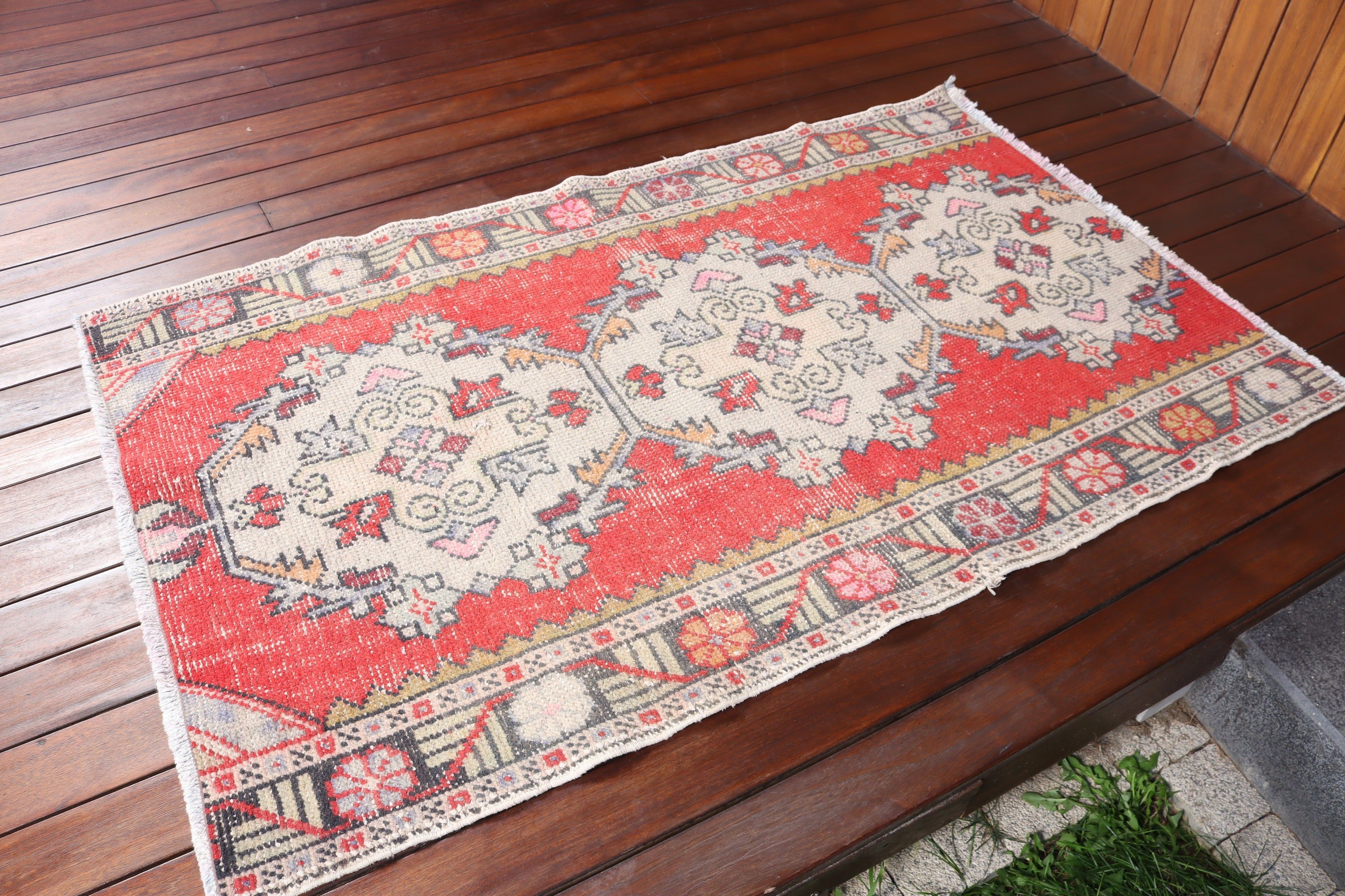 Türk Halısı, Boho Vurgulu Halılar, Dekoratif Halılar, Lüks Halı, Kırmızı Lüks Halılar, Organik Halı, Vintage Halı, 3.1x5 ft Vurgulu Halı, El Dokuma Halı