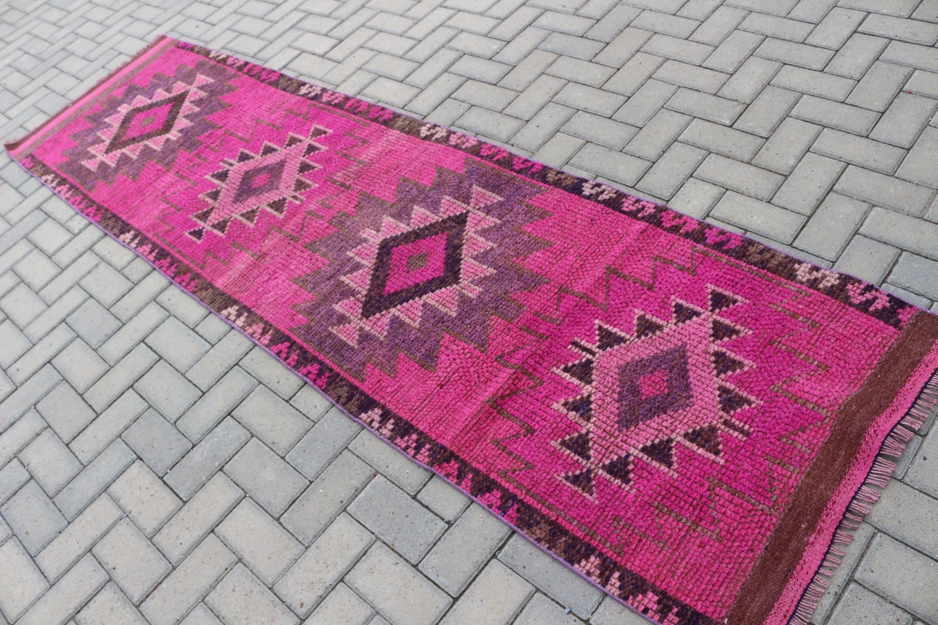 Koridor Halısı, Koşucu Halıları, Türk Halısı, Vintage Halılar, Dekoratif Halı, Pembe Oryantal Halı, Havalı Halı, 2,6x9,8 ft Runner Halıları