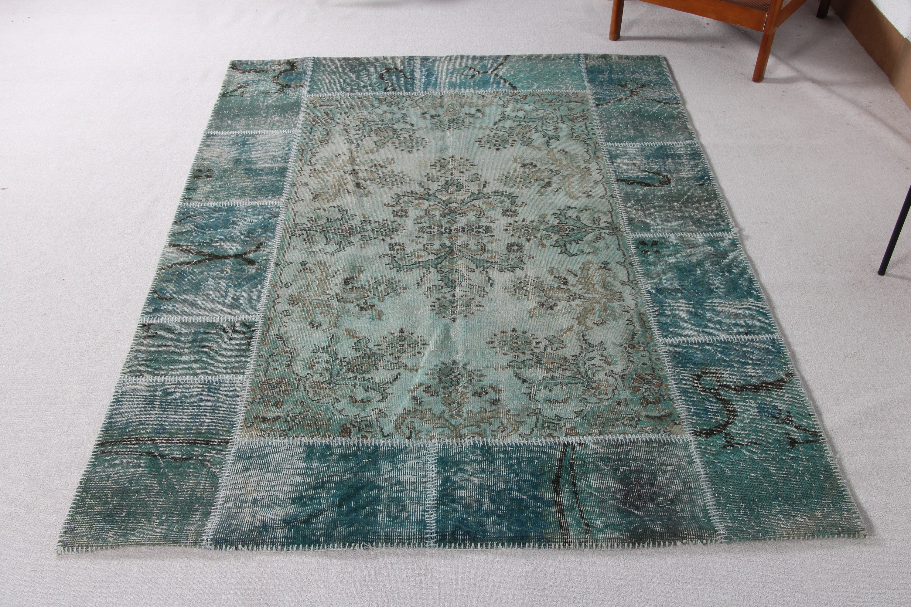 Büyük Vintage Halı, 5.8x7.7 ft Büyük Halılar, Büyük Oushak Halısı, Vintage Halı, El Dokuma Halı, Türk Halısı, Mavi Boho Halısı, Yatak Odası Halısı, Lüks Halı