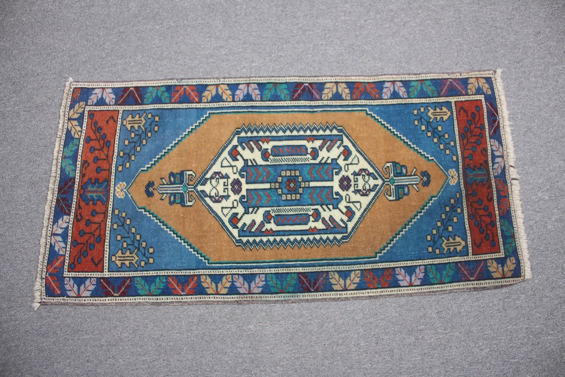 Mutfak Halısı, Antika Halı, Türk Halıları, Vintage Halılar, Turuncu Antika Halılar, Çocuk Halısı, Soyut Halı, Anadolu Halıları, 1.7x3.4 ft Küçük Halı