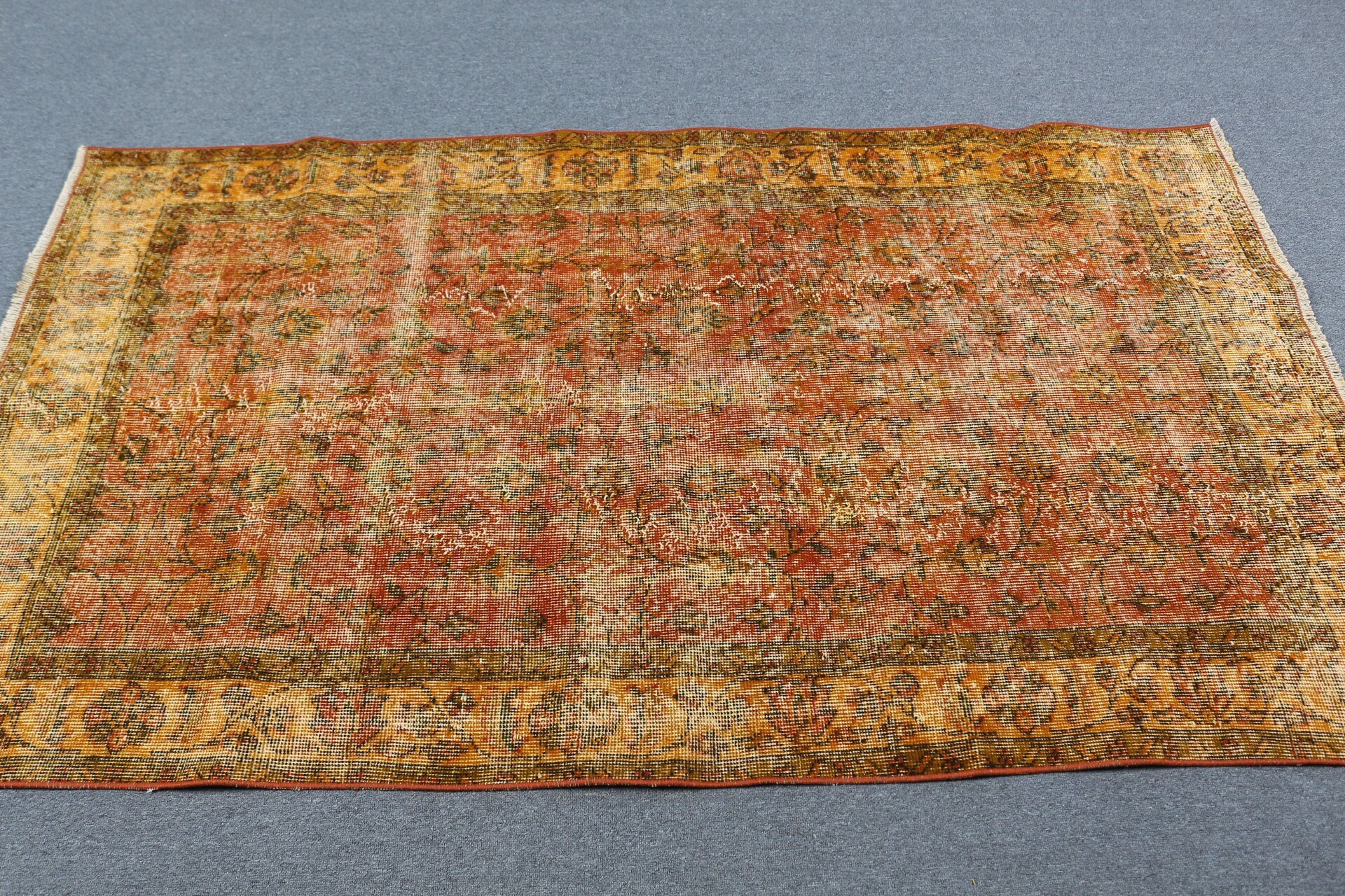 3.7x6.5 ft Area Rug, Orange Floor Rugs, Turkish Rug, Rugs for Area, Dining Room Rug, Antique Rugs, Vintage Rug, Kitchen Rug