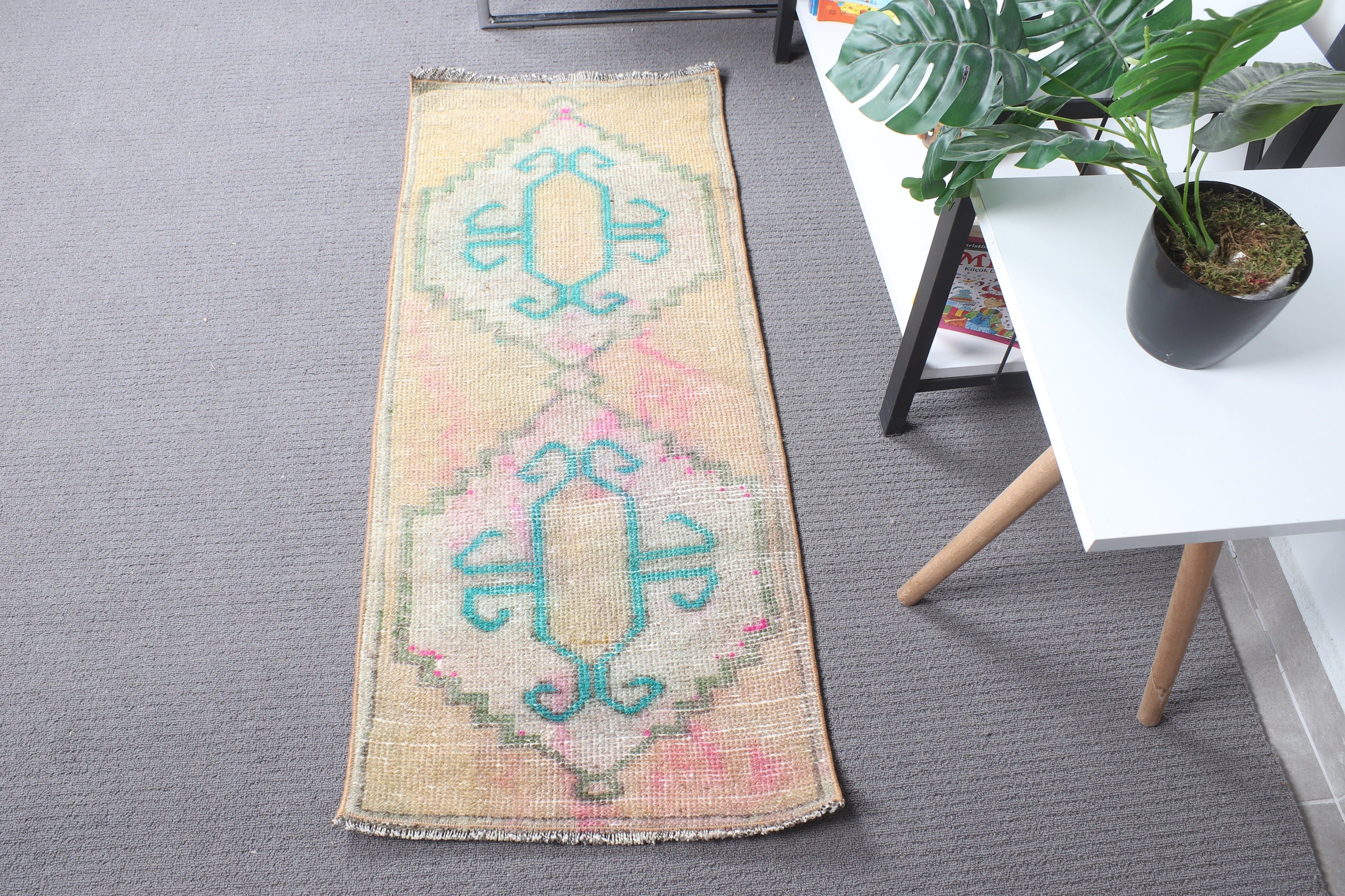 Vintage Rugs, Moroccan Rugs, Boho Rug, Brown Neutral Rugs, Nursery Rug, Kitchen Rug, 1.5x3.5 ft Small Rugs, Small Area Rugs, Turkish Rugs