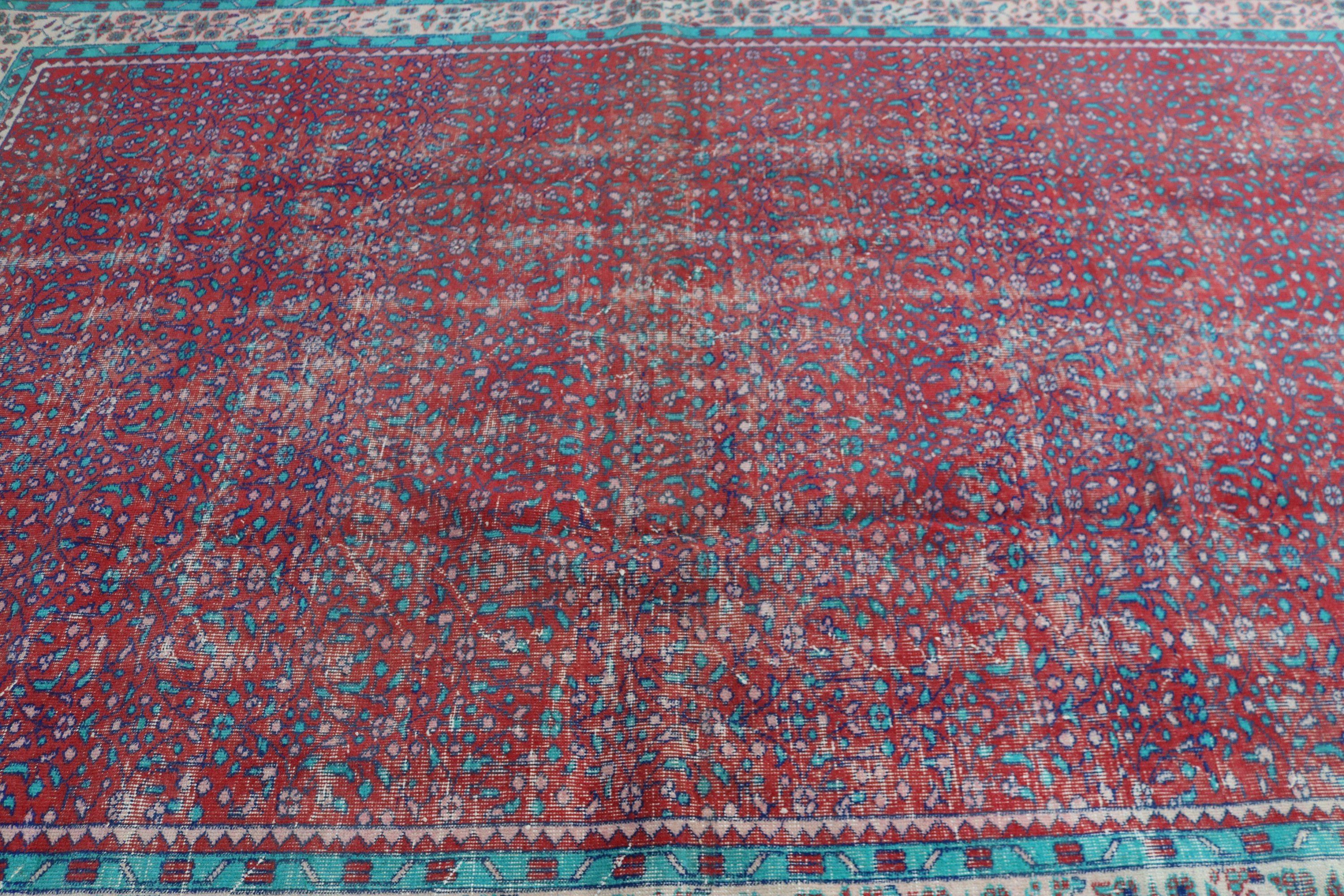 Red Statement Rug, Dining Room Rugs, Vintage Rugs, 6.9x10.2 ft Oversize Rug, Flatweave Rugs, Saloon Rug, Turkish Rug, Moroccan Rugs