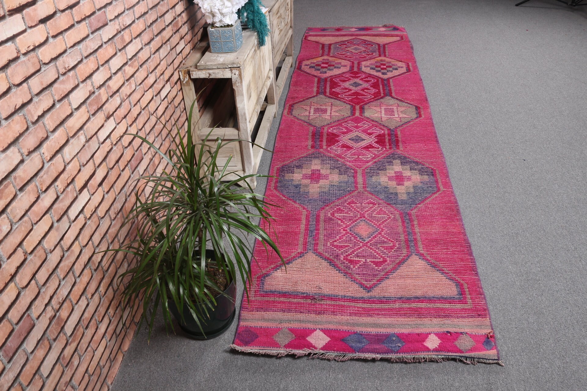 Fas Halısı, Merdiven Halıları, Koridor Halısı, Türk Halıları, Pembe Mutfak Halıları, Merdiven Halısı, Ev Dekor Halısı, Vintage Halı, 2,9x11,3 ft Yolluk Halısı