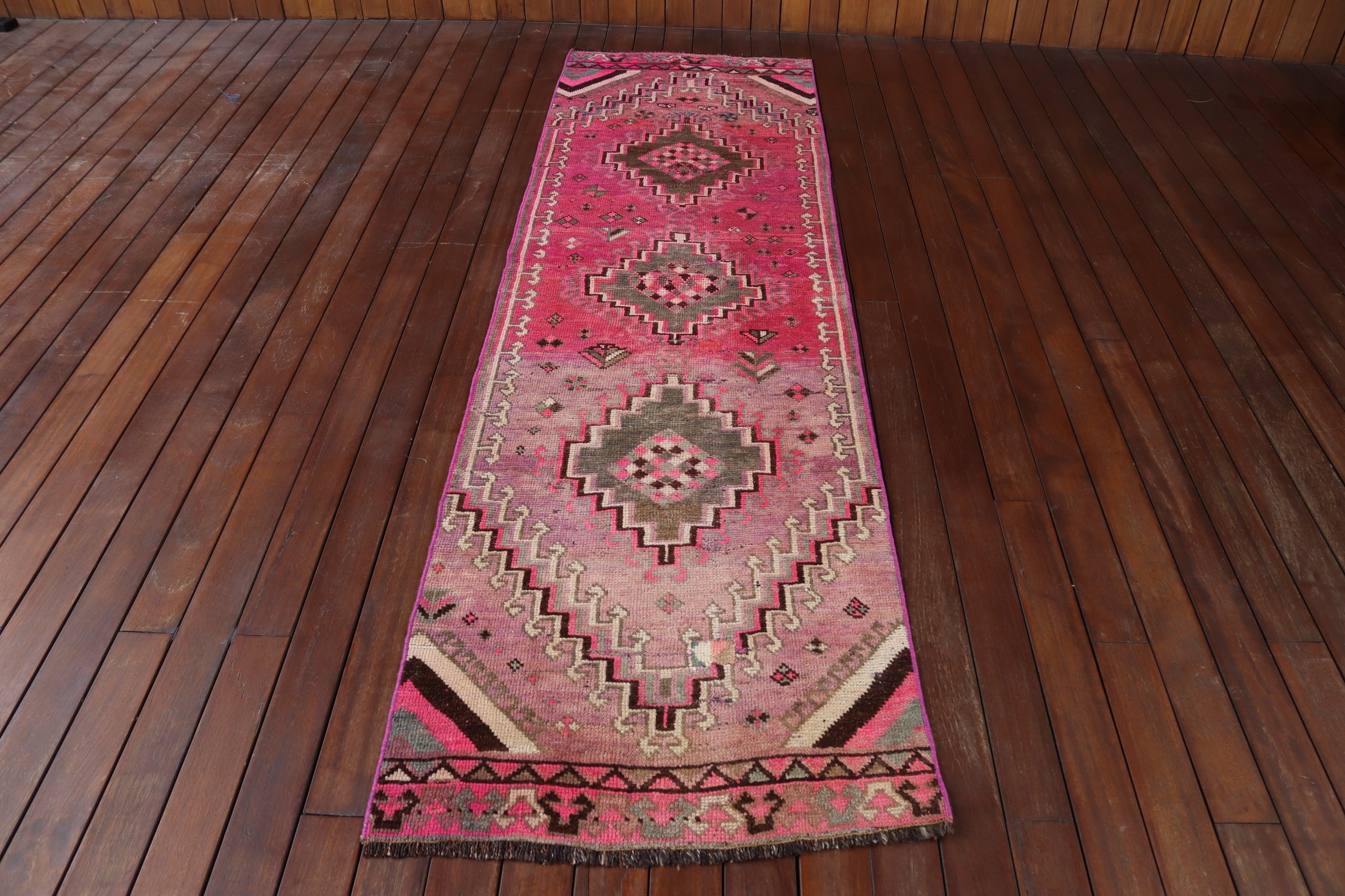 Türk Halısı, Pembe Düz Dokuma Halı, Vintage Halı, 2.5x8.7 ft Runner Halıları, Halı Runner Vintage Halıları, Koridor Halıları, Geometrik Halı, Yer Halıları