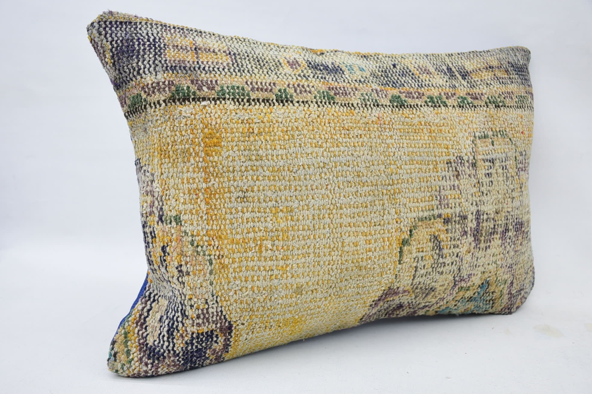 Decorative Bolster Pillow Cover, Ethnical Kilim Rug Pillow, Pillow for Sofa, 16"x24" Yellow Pillow Sham, Handmade Kilim Cushion