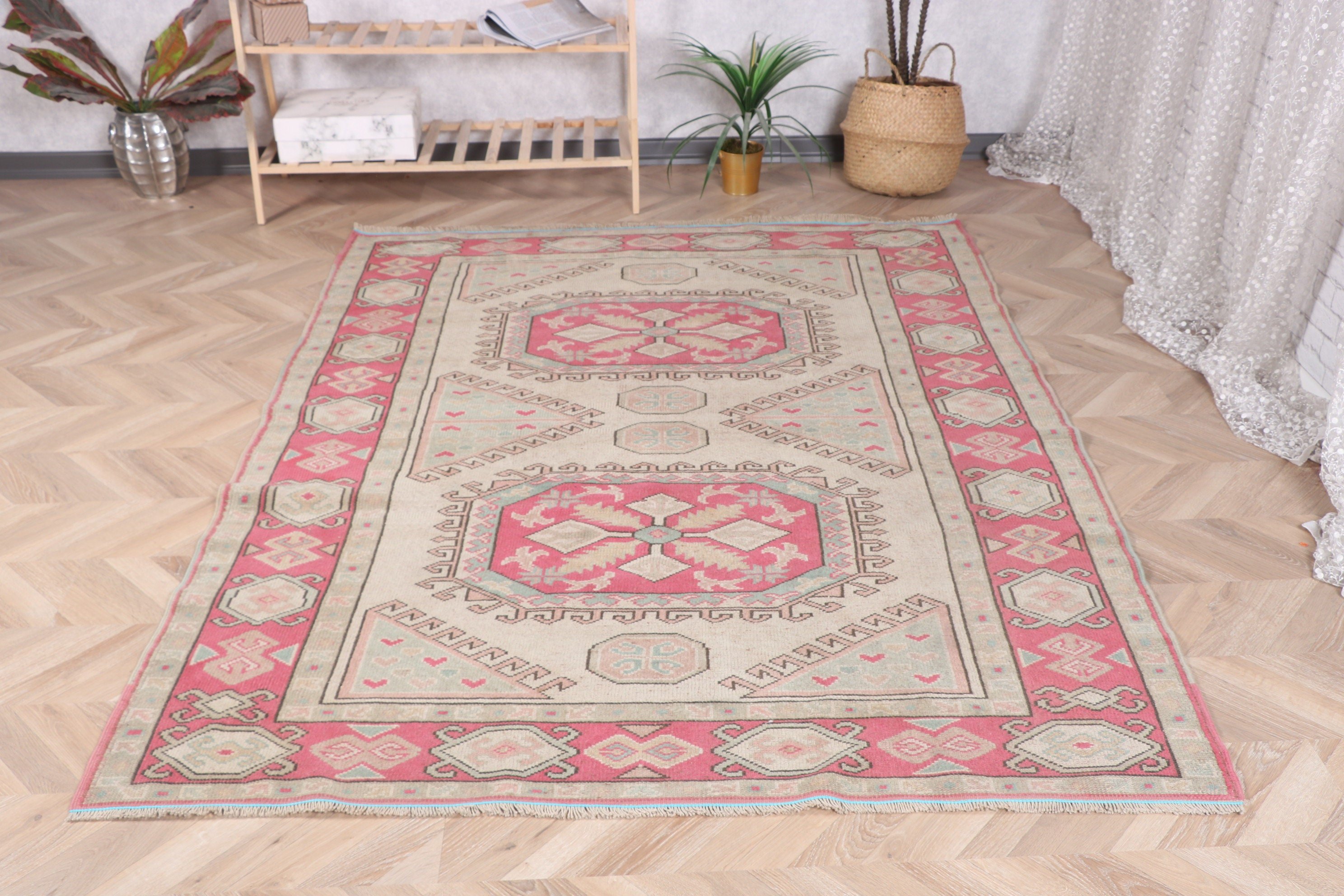 Türk Halısı, Boho Halıları, Oturma Odası Halısı, Pembe Oryantal Halılar, 5,2x7 ft Alan Halısı, Vintage Alan Halıları, Etnik Halılar, Vintage Halı, Fas Halıları