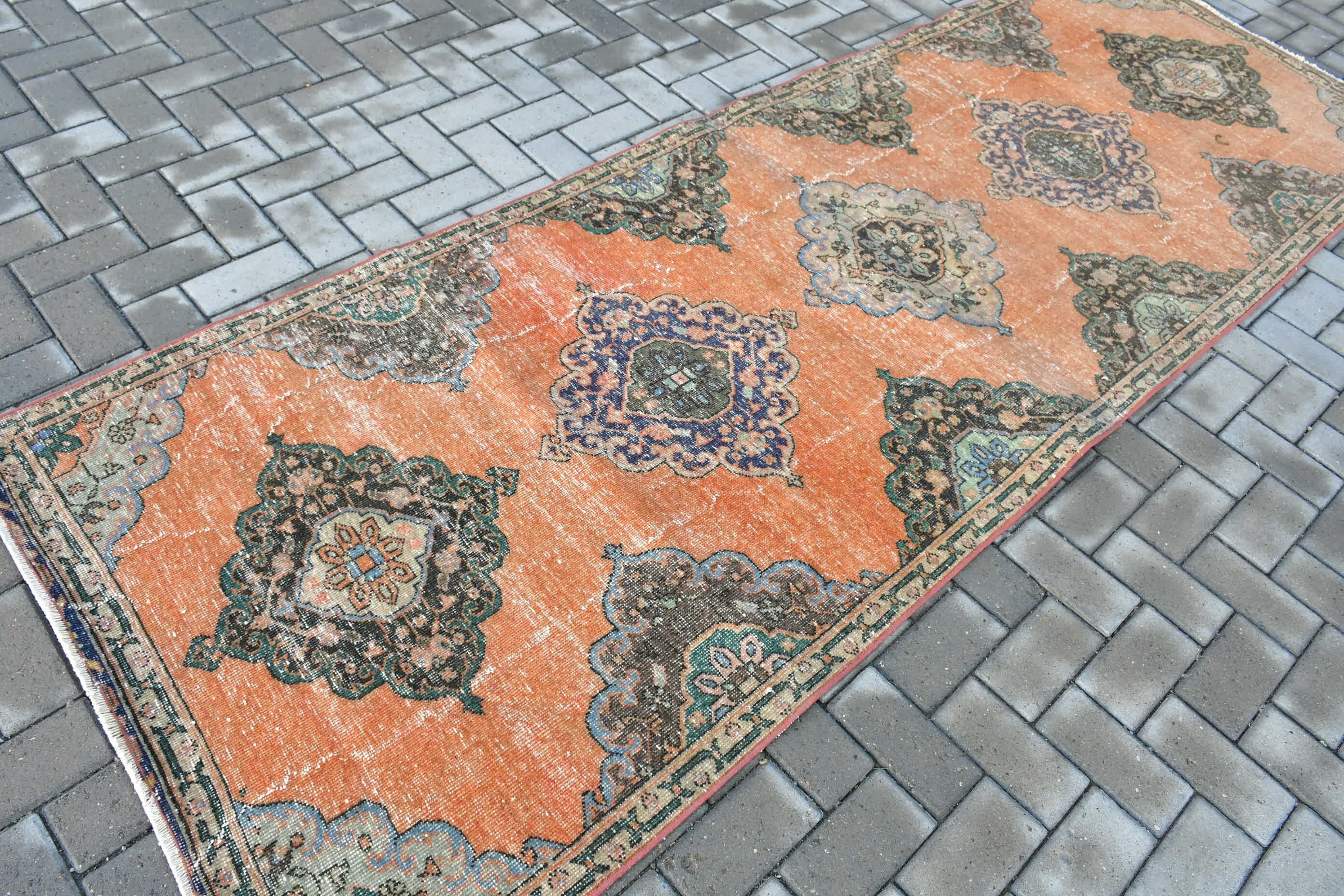 Vintage Rug, Rugs for Stair, Hallway Rug, Orange Floor Rugs, Turkish Rugs, Floor Rug, Corridor Rug, 3.6x10.2 ft Runner Rug