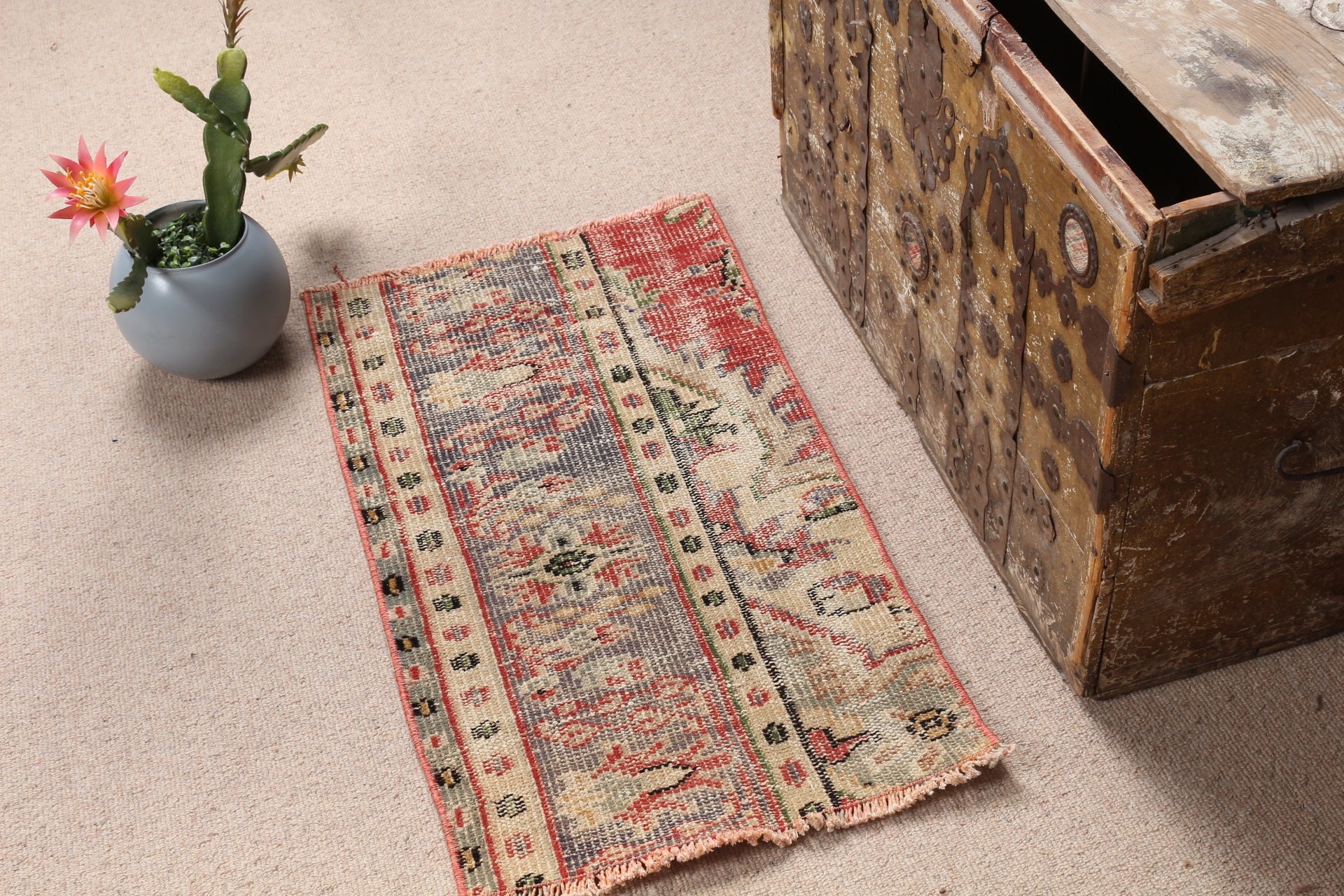 Home Decor Rug, Car Mat Rugs, Oushak Rug, Red Antique Rug, Bedroom Rug, Decorative Rugs, Vintage Rug, Turkish Rug, 1.5x2.7 ft Small Rug