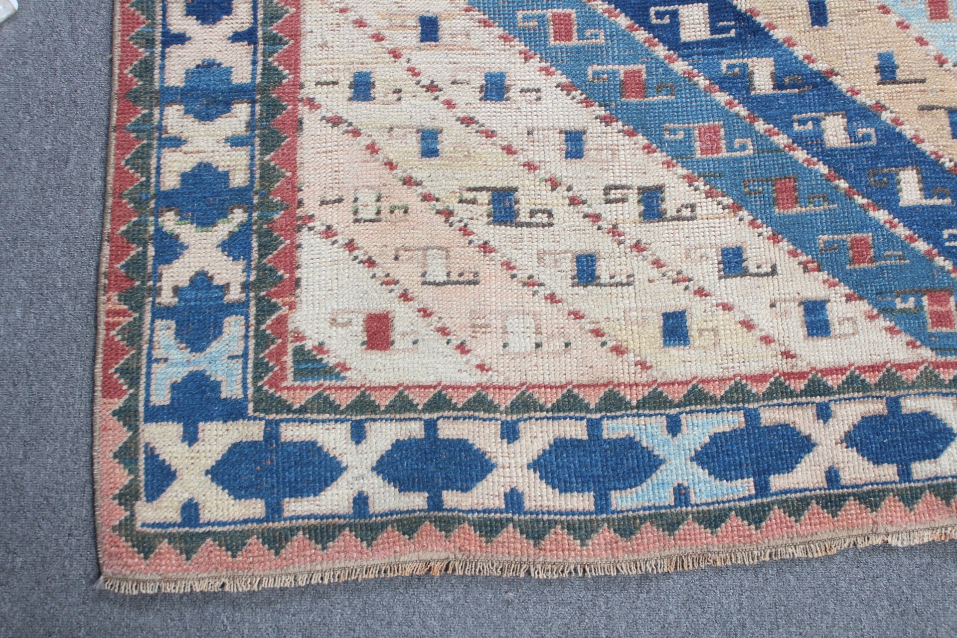 Oushak Halıları, Mavi Mutfak Halısı, Vintage Halı, Yemek Odası Halıları, Yemek Odası Halıları, 4,4x6,3 ft Alan Halısı, Antika Halılar, Türk Halıları