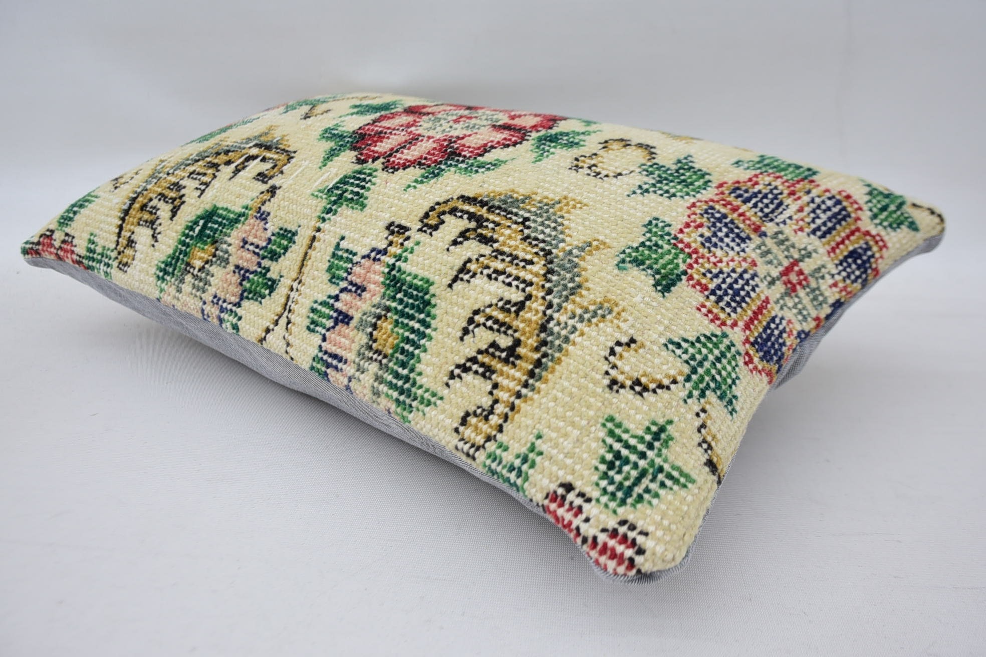 Kilim Pillow Cover, Outdoor Throw Pillow Sham, Kilim Cushion Sham, Boho Pillow Sham Cover, 12"x20" Beige Cushion Case