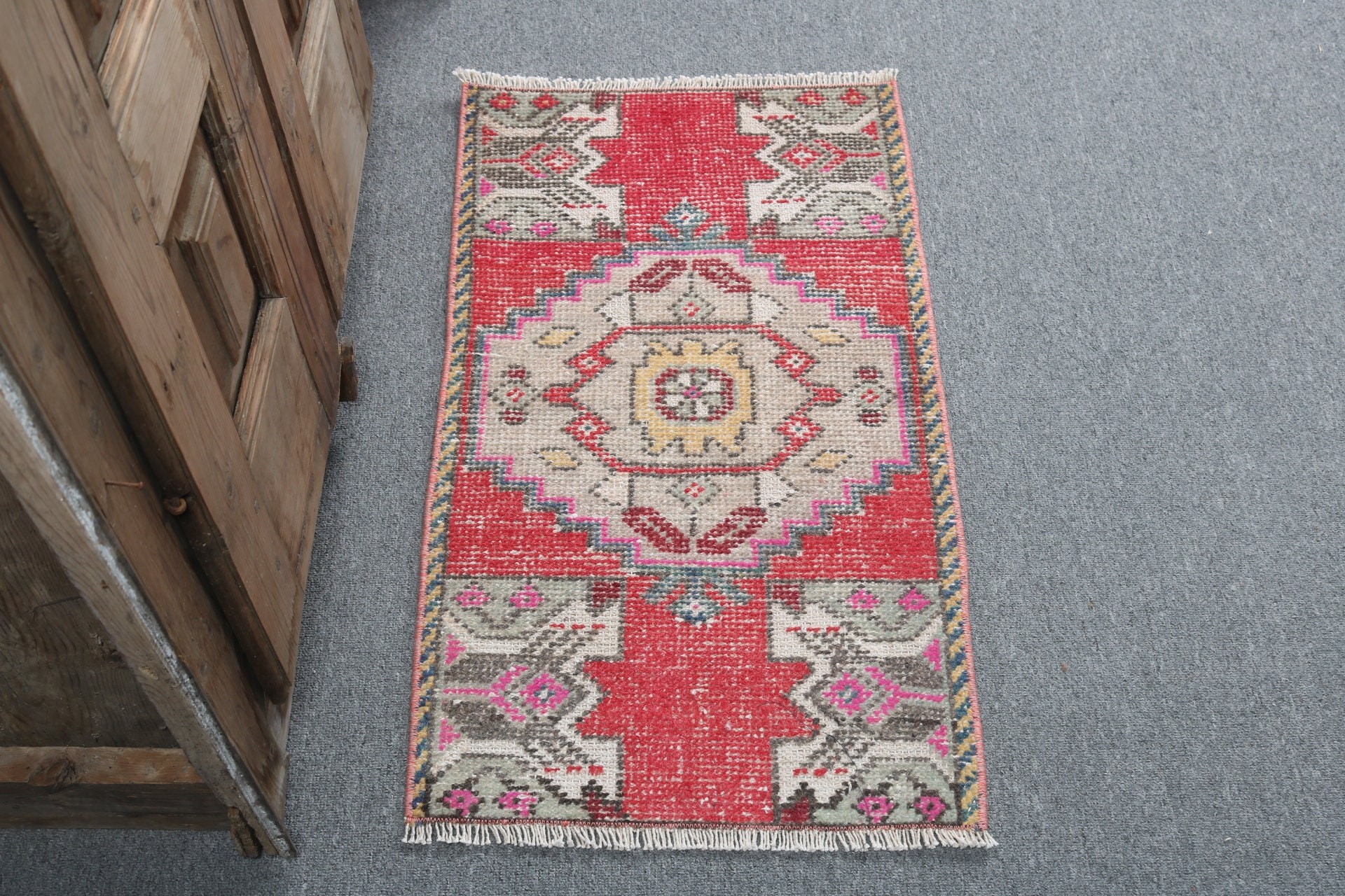 Bedroom Rug, Home Decor Rugs, Vintage Rug, Turkish Rug, Boho Rug, Bathroom Rugs, Red  1.5x2.8 ft Small Rugs