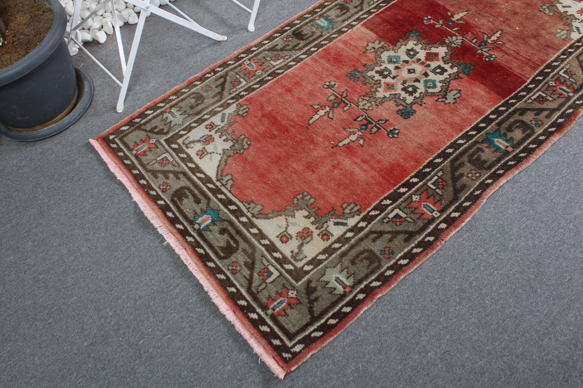 Kitchen Rug, Rugs for Bedroom, Turkish Rugs, Vintage Decor Rug, Red Floor Rug, Oushak Rugs, Bedroom Rugs, 3x5.6 ft Accent Rugs, Vintage Rug