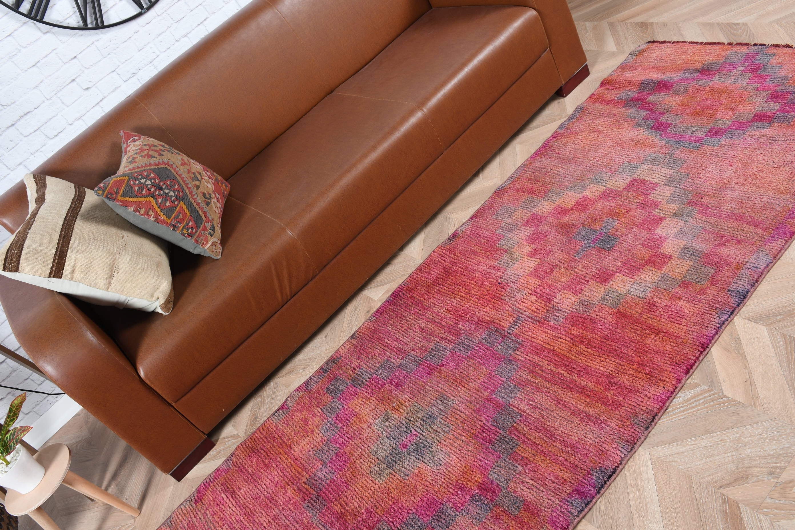 Pink Kitchen Rugs, Vintage Rugs, Turkish Rug, Rugs for Stair, Organic Rugs, Antique Rugs, Hallway Rug, Wool Rug, 3x8.6 ft Runner Rugs