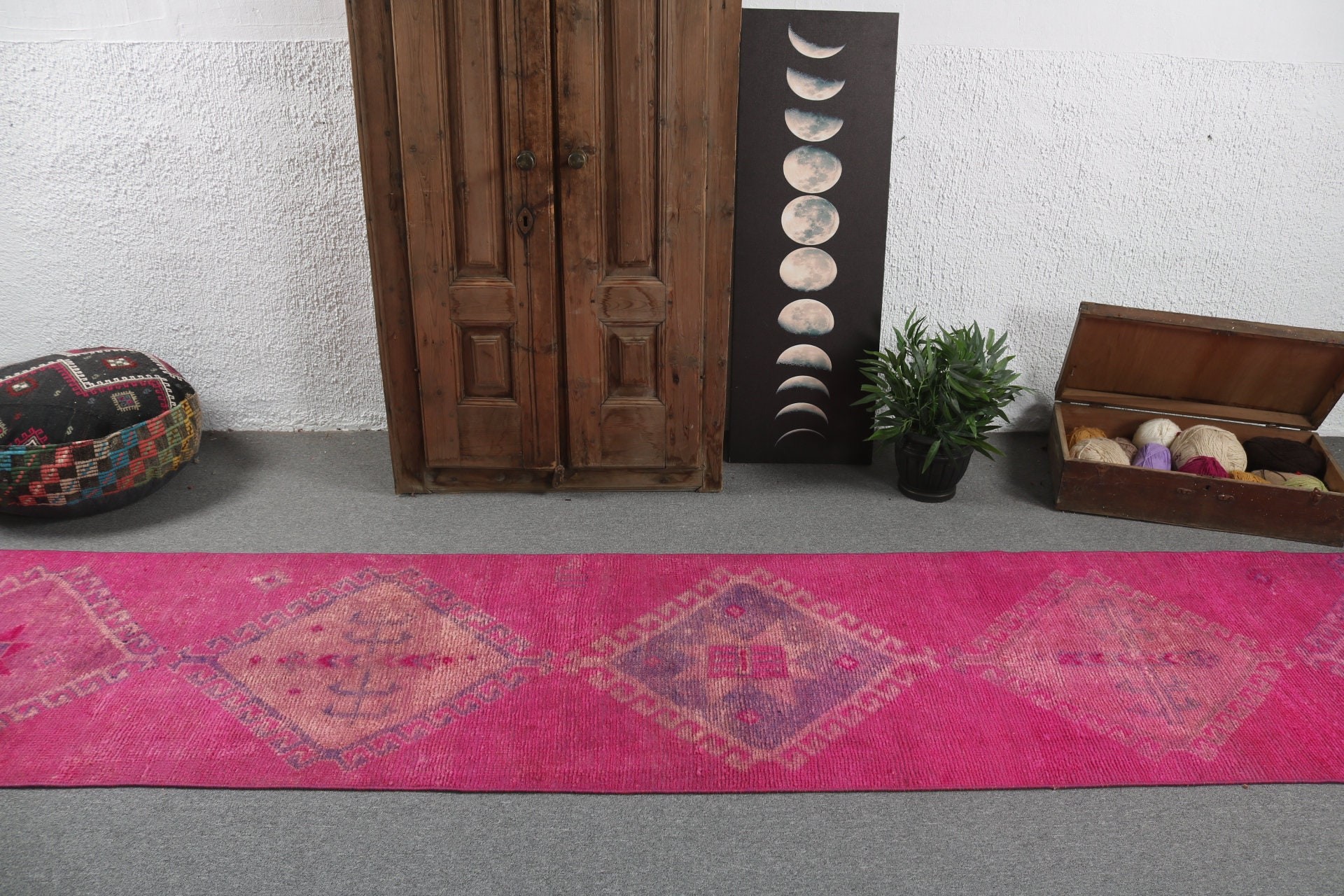 Türk Halısı, Pembe Düz Dokuma Halılar, Oryantal Halılar, Koridor Halıları, Koridor Halısı, 2,6x12,5 ft Runner Halısı, Boho Halısı, Vintage Halılar