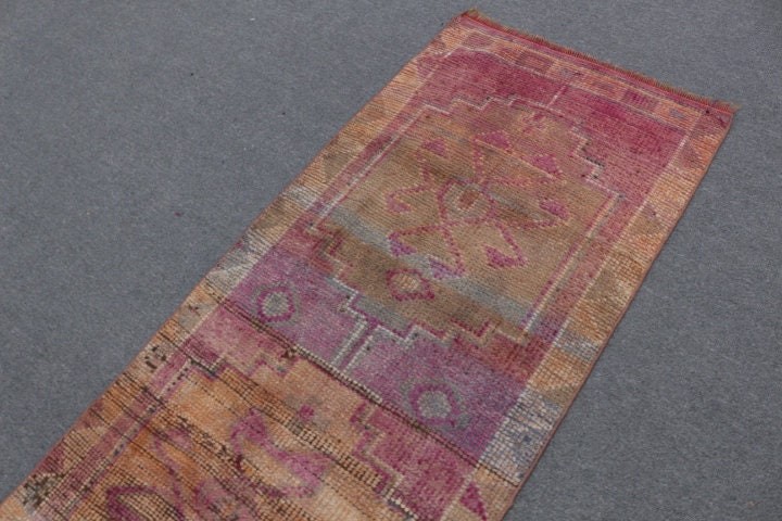 Rugs for Corridor, Oushak Rug, Vintage Rug, Kitchen Rugs, Art Rug, Pink Home Decor Rug, Turkish Rug, 2.7x9.1 ft Runner Rugs, Corridor Rugs