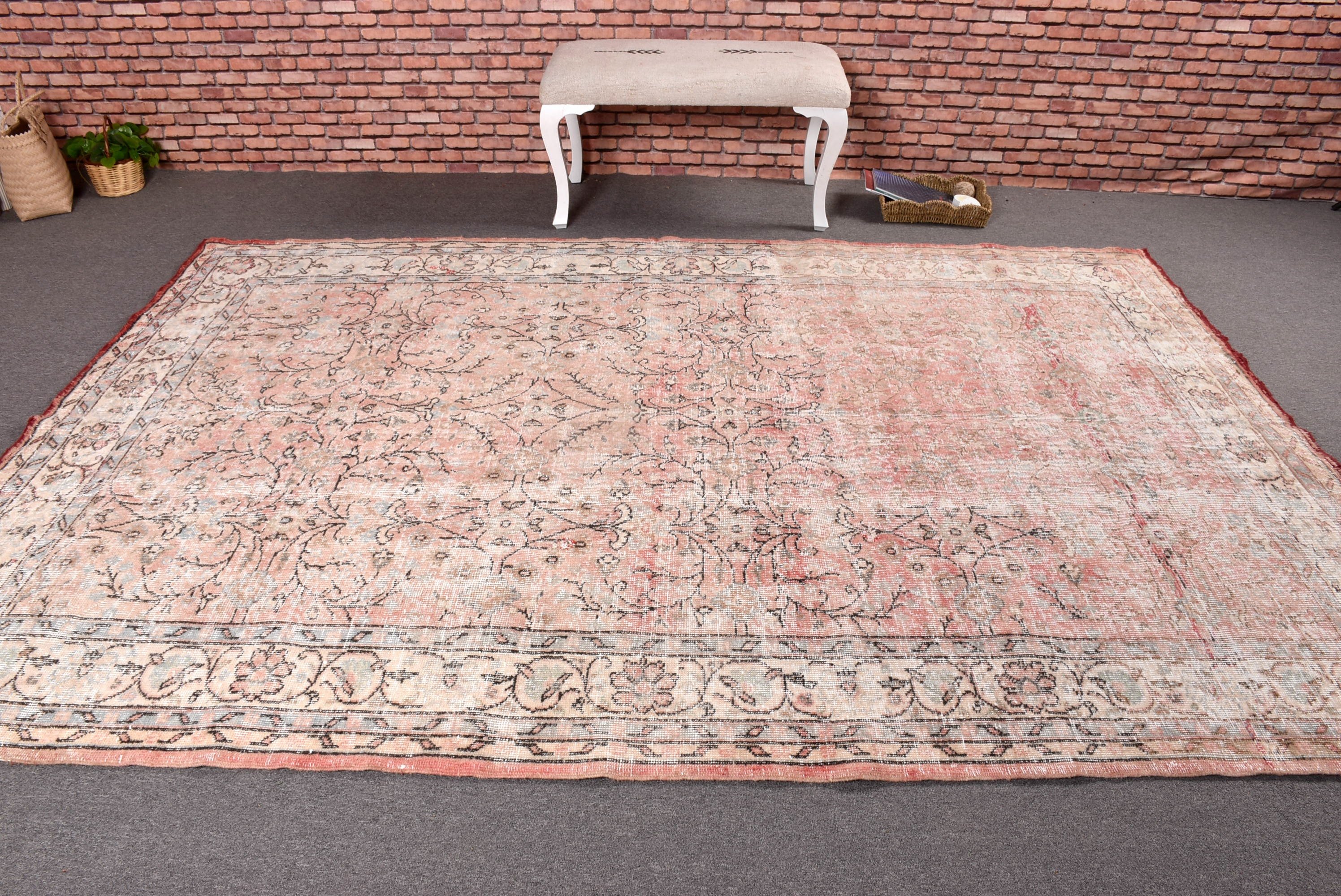 Large Oushak Rug, Vintage Rugs, Turkish Rugs, Wool Rugs, Beige Boho Rug, Boho Rugs, Dining Room Rug, 6.5x9.6 ft Large Rugs, Modern Rugs