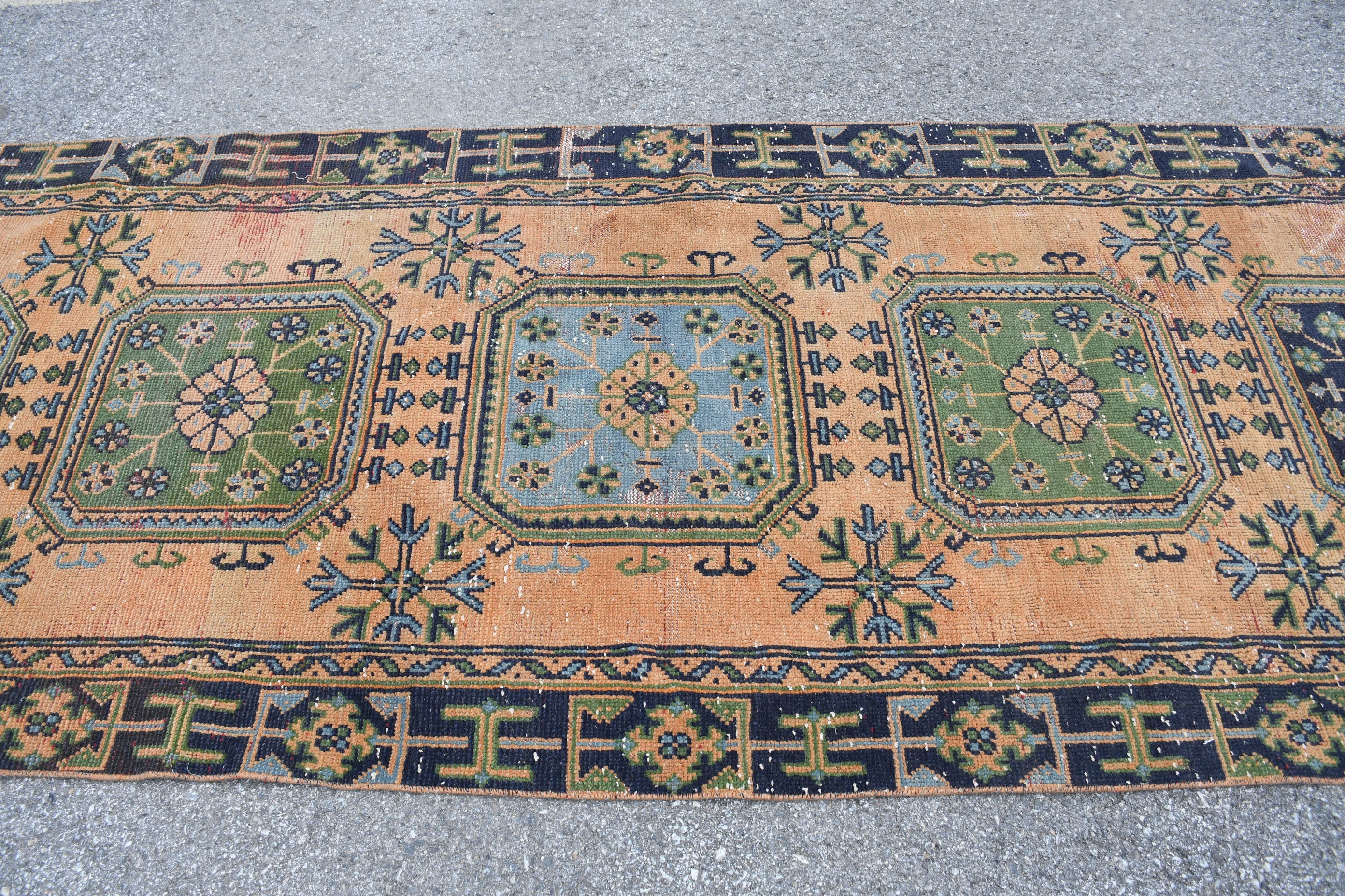 Orange Anatolian Rug, Antique Rug, Organic Rug, Turkish Rugs, Corridor Rug, Hallway Rug, 4x10.8 ft Runner Rugs, Oushak Rug, Vintage Rugs