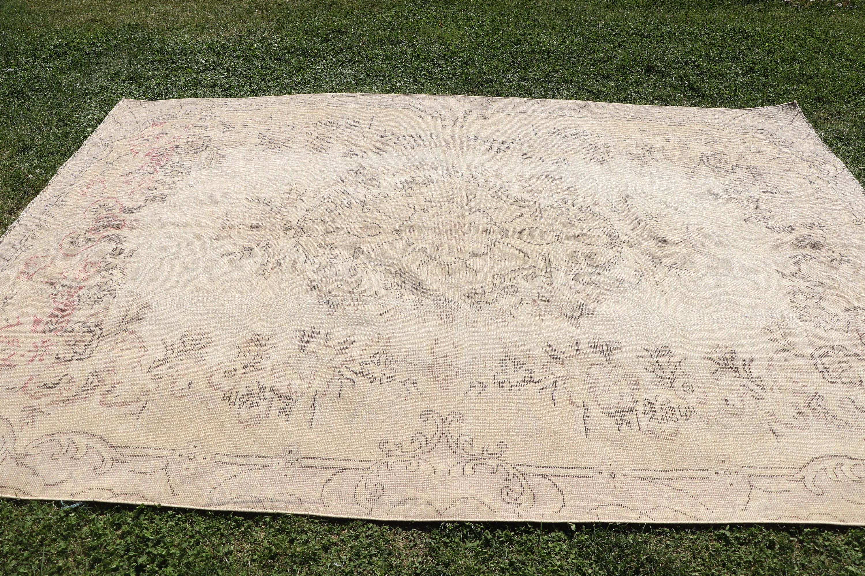 Turkish Rug, Large Boho Rug, Vintage Rugs, Beige Luxury Rugs, Bedroom Rugs, 6.6x9.6 ft Large Rugs, Oriental Rugs, Living Room Rug