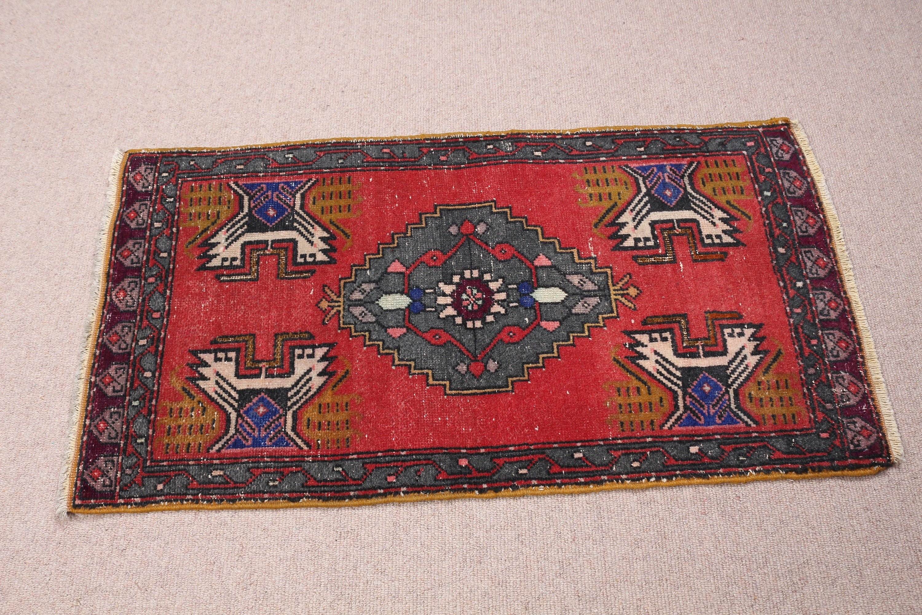 Vintage Rugs, Home Decor Rug, Entry Rug, 1.7x3.3 ft Small Rug, Kitchen Rug, Rugs for Nursery, Turkish Rug, Door Mat Rug, Red Floor Rugs