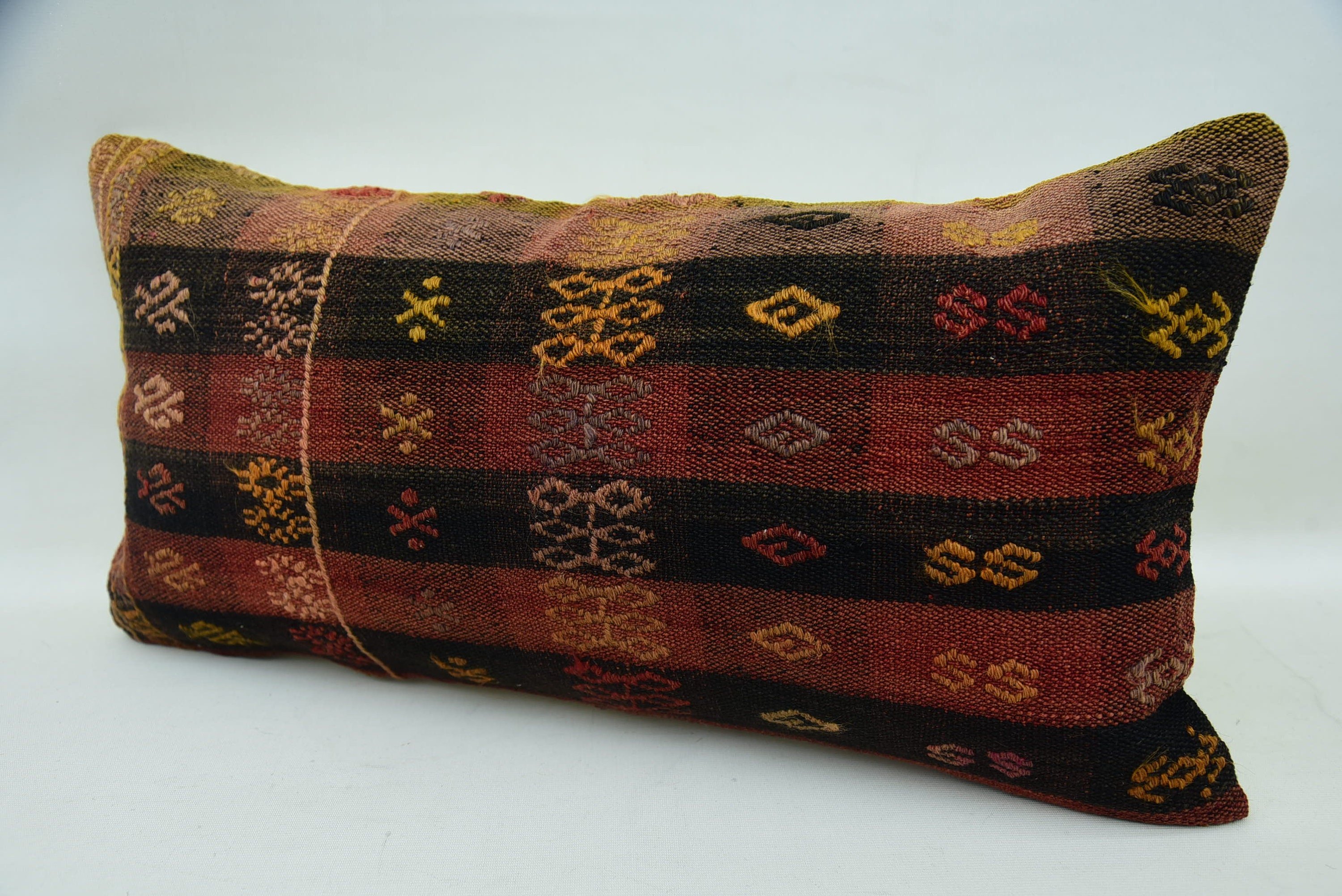 Vintage Kilim Pillow, 12"x24" Red Cushion Cover, Boho Pillow Sham Cover, Personalized Gift Pillow Cushion Case, Ethnical Kilim Rug Pillow