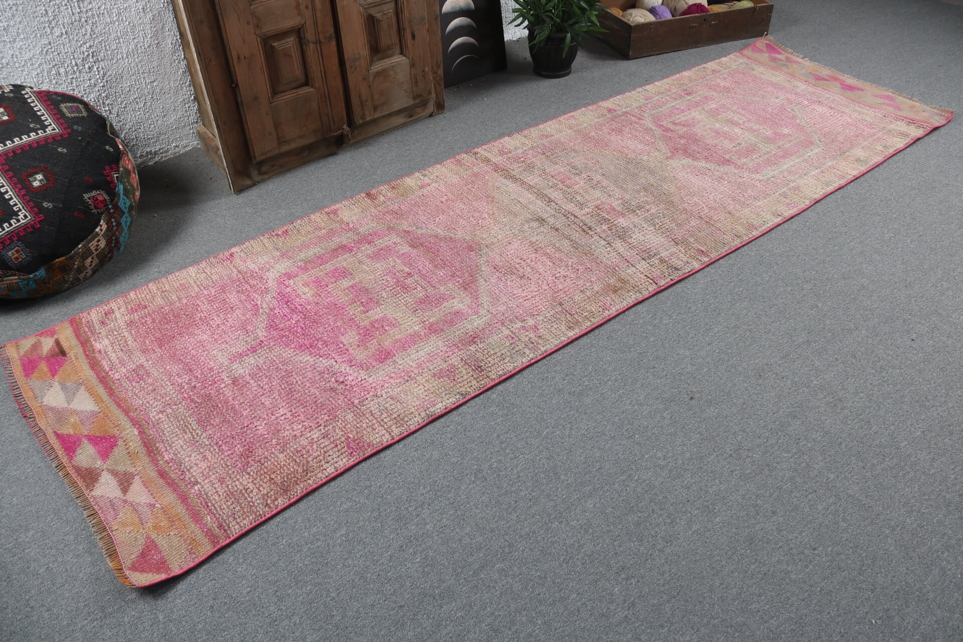 Turkish Rugs, Pink Antique Rugs, Modern Rugs, 3.1x10.1 ft Runner Rug, Beni Ourain Runner Rugs, Kitchen Rug, Stair Rug, Vintage Rug