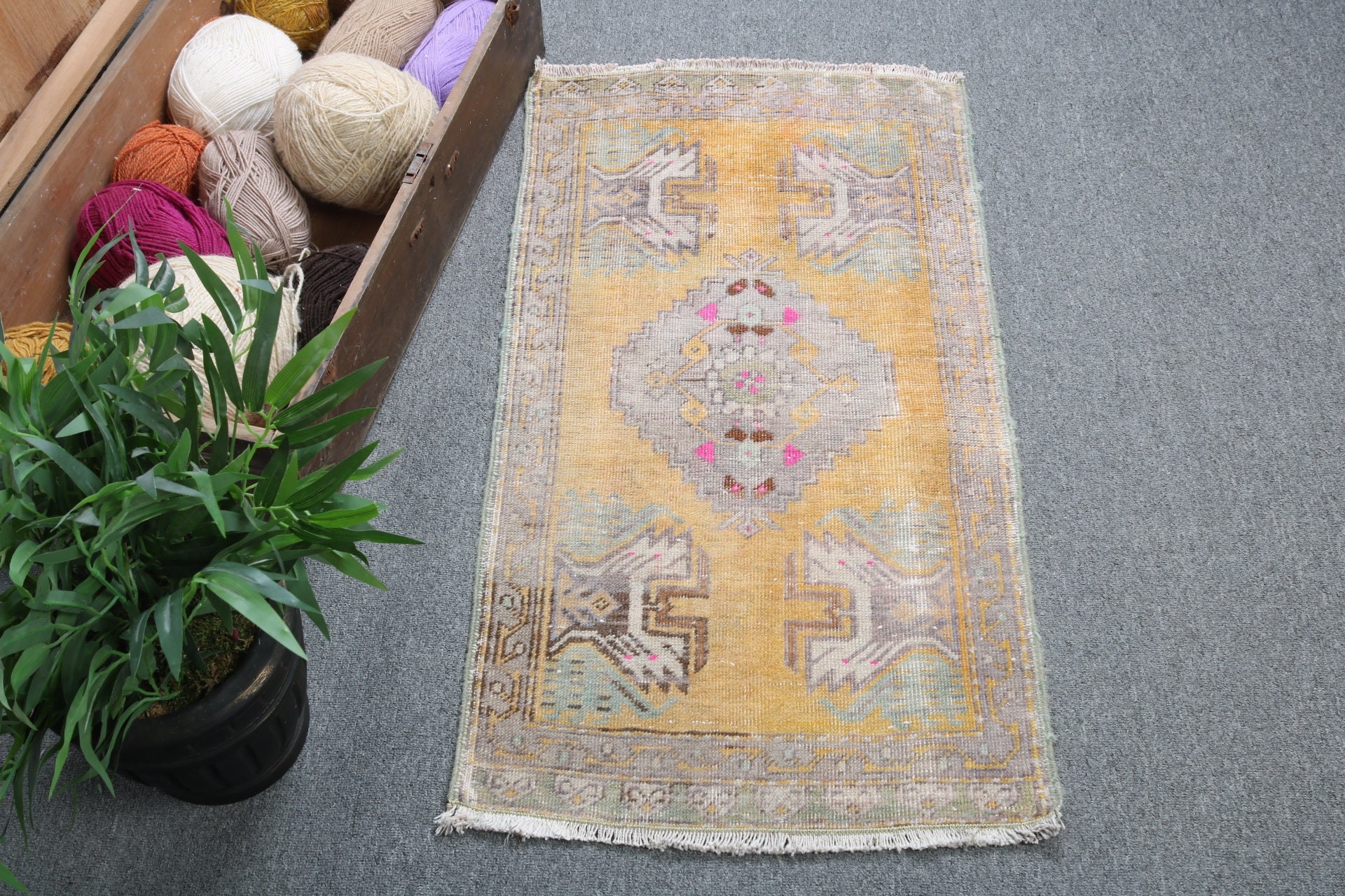 Vintage Halılar, Araba Paspas Halıları, Boho Halı, Küçük Alan Halısı, Türk Halısı, Oryantal Halılar, 1.7x3.1 ft Küçük Halılar, Antika Halılar, Sarı Oryantal Halılar