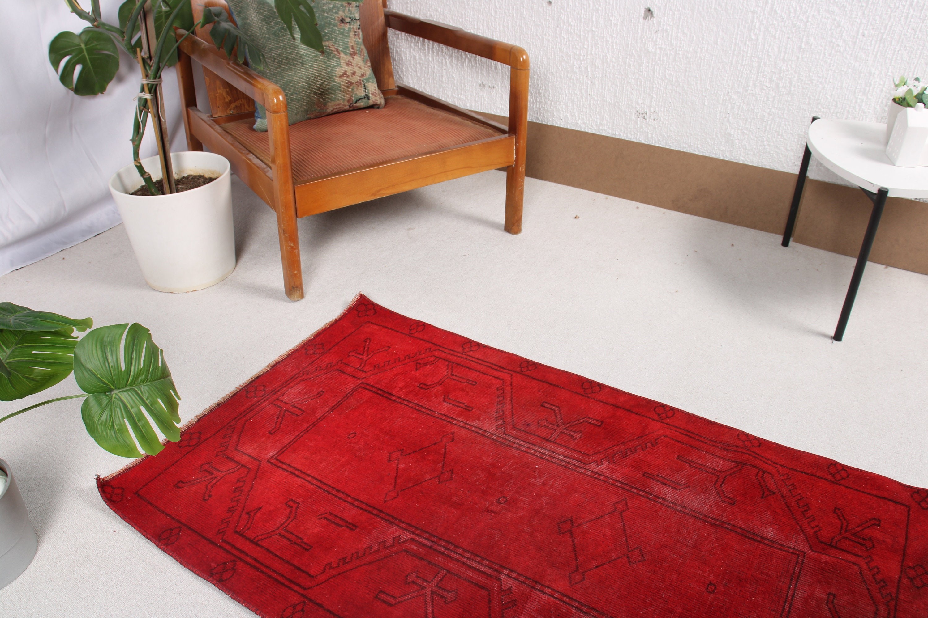 2.4x4 ft Small Rug, Turkish Rugs, Red Wool Rugs, Kitchen Rug, Nursery Rugs, Antique Rug, Oushak Rugs, Rugs for Door Mat, Vintage Rug