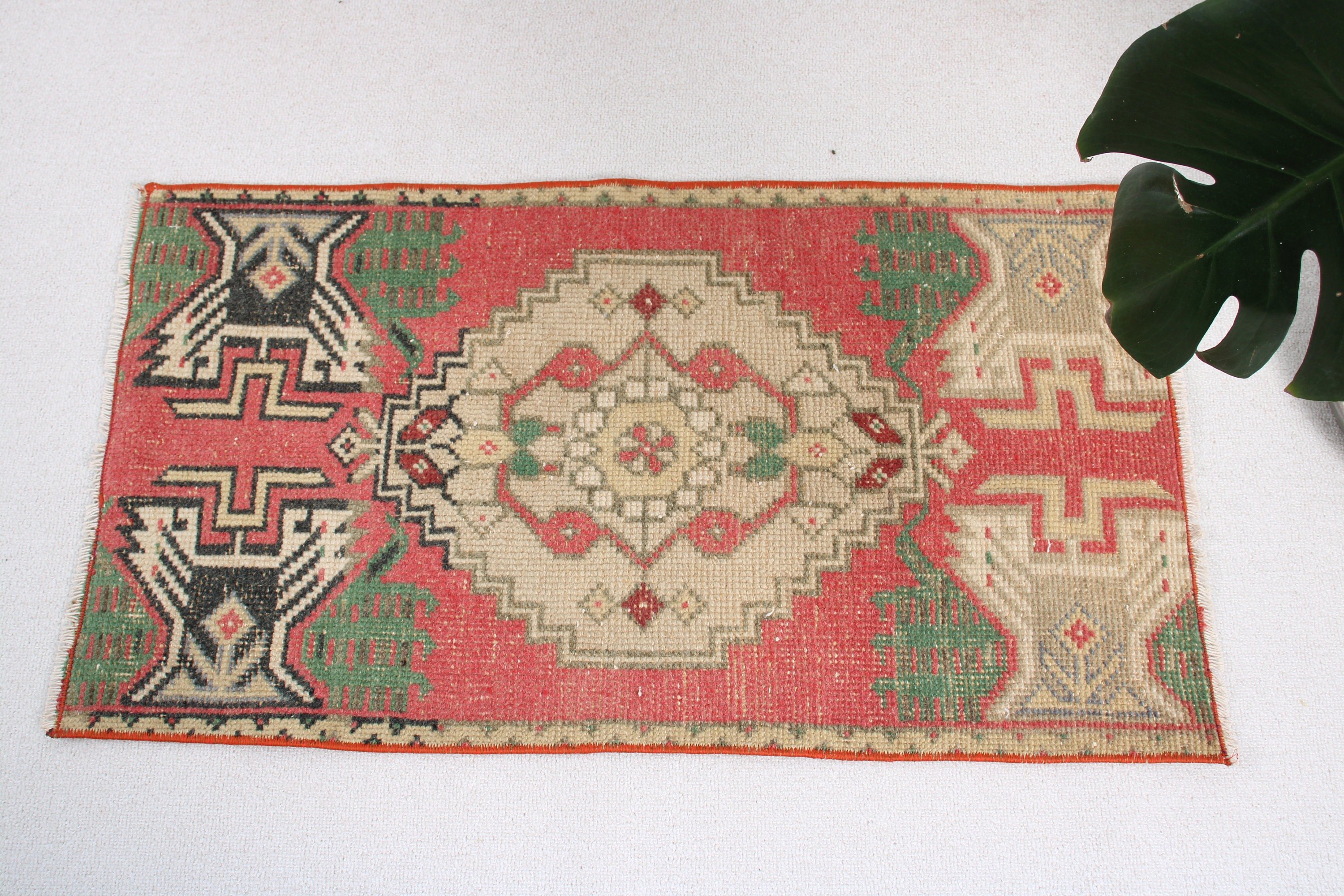 Kırmızı Oushak Halı, Küçük Boho Halılar, Paspas Halısı, Vintage Halılar, Türk Halıları, Modern Halı, 1.6x3 ft Küçük Halı, Giriş Halıları