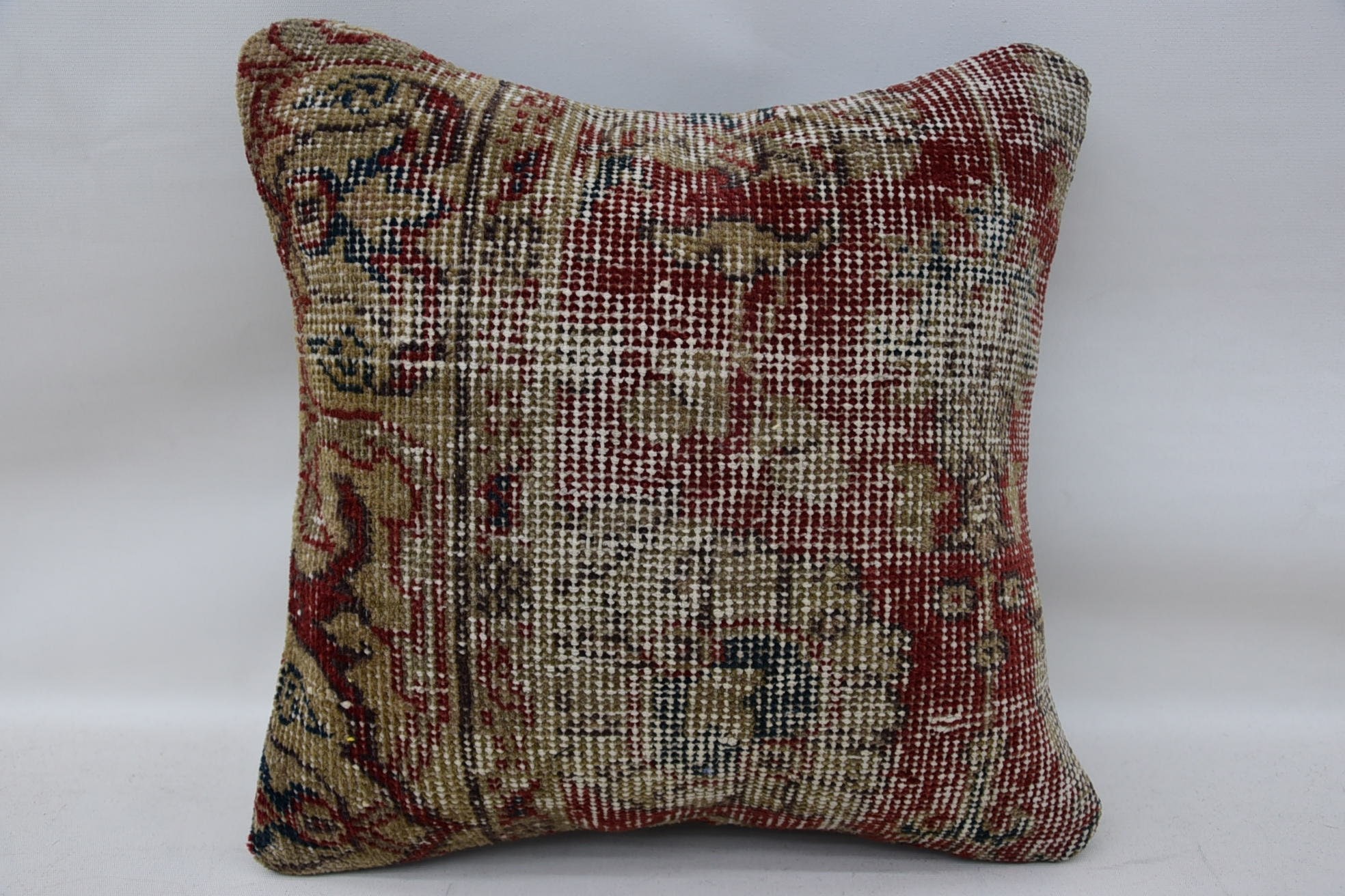 Retro Throw Cushion Case, Turkish Pillow, 14"x14" Red Pillow, Boho Pillow Sham Cover, Boho Chic Cushion Case, Ethnical Kilim Rug Pillow