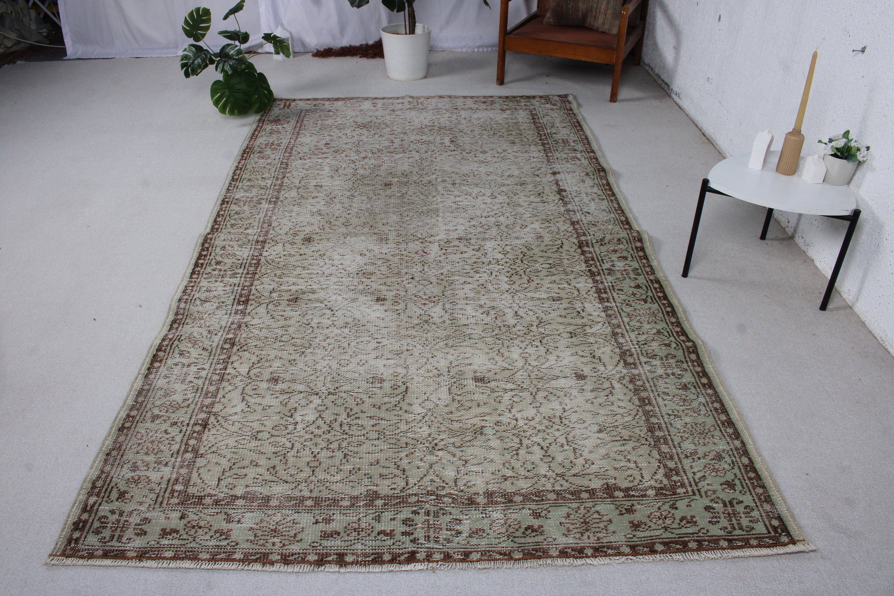 El Dokuma Halı, Büyük Oushak Halı, Vintage Halı, Kahverengi Mutfak Halısı, Türk Halıları, Nötr Halılar, 5.4x9.4 ft Büyük Halılar, Büyük Vintage Halı