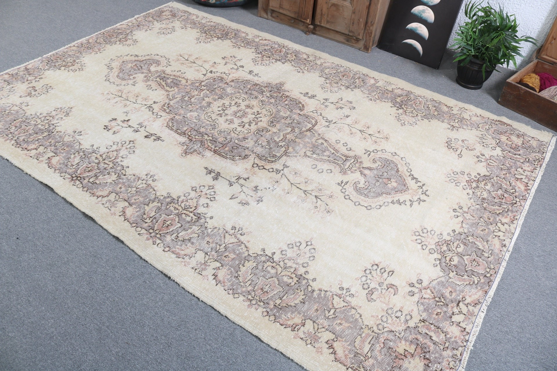 Bej 5.8x8.6 ft Büyük Halılar, Organik Halılar, Büyük Boho Halıları, Türk Halısı, Yatak Odası Halıları, Vintage Halılar, Boho Halıları, Salon Halısı