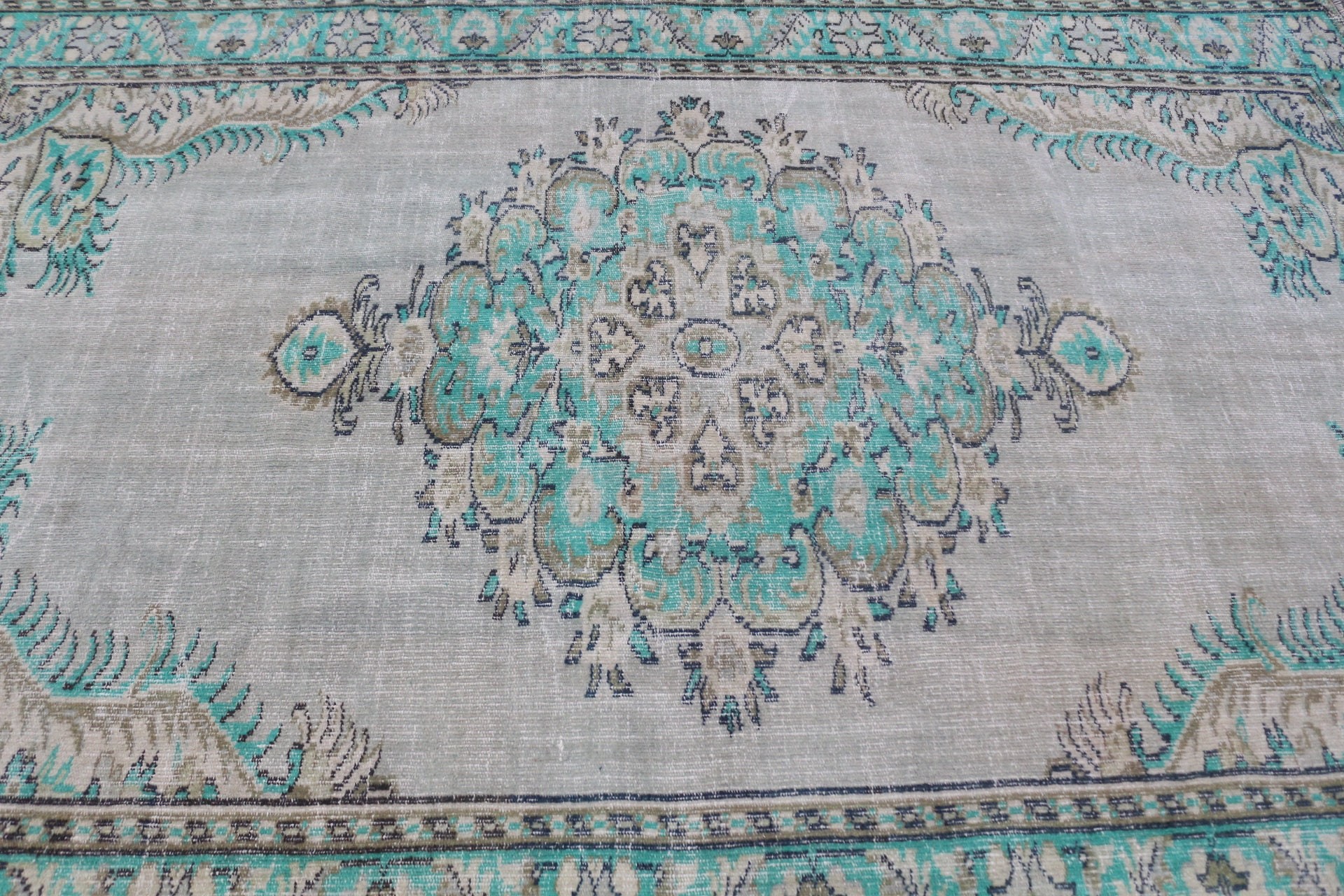 Kitchen Rugs, Bedroom Rug, Vintage Rugs, Rugs for Salon, Turkish Rugs, Green Cool Rug, 6x8.9 ft Large Rugs, Dining Room Rugs