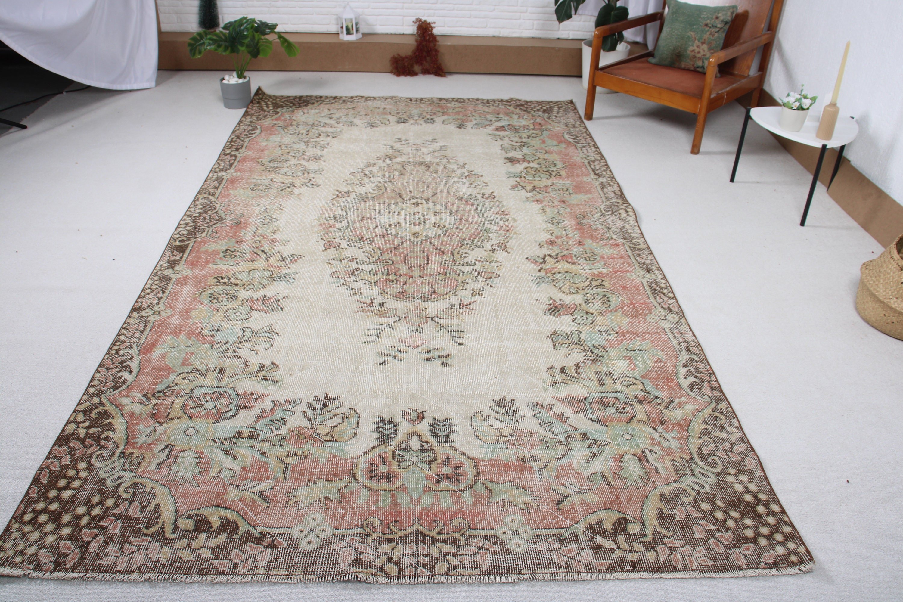 Vintage Halılar, 5.9x10.3 ft Büyük Halı, Bej Mutfak Halıları, Geometrik Halı, Büyük Boho Halı, Ev Dekor Halıları, Türk Halısı, Aztek Halıları, Salon Halısı