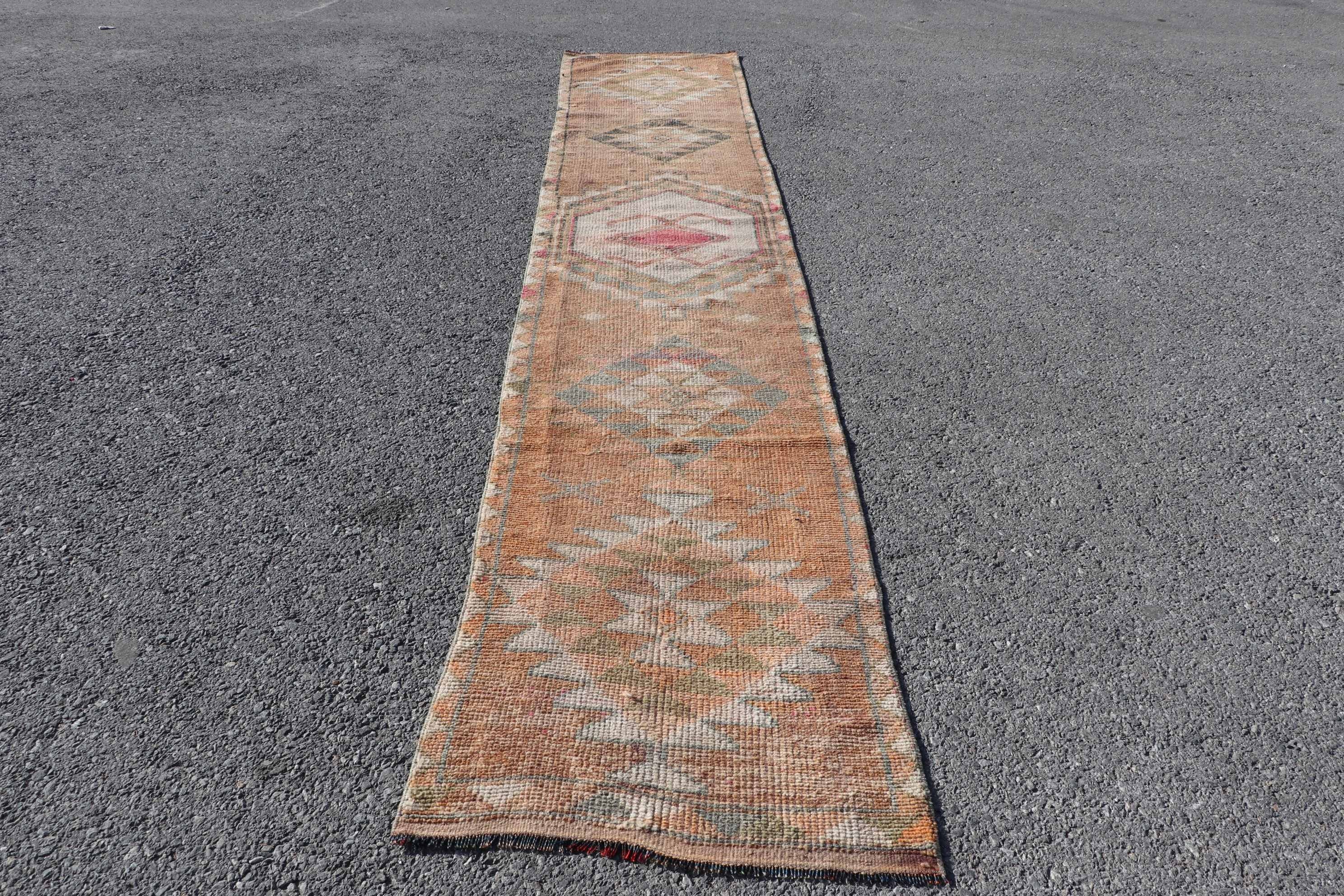 Oushak Rugs, Turkish Rug, Stair Rug, Ethnic Rug, Vintage Rugs, 2.5x12.8 ft Runner Rug, Rugs for Corridor, Kitchen Rugs, Brown Antique Rugs